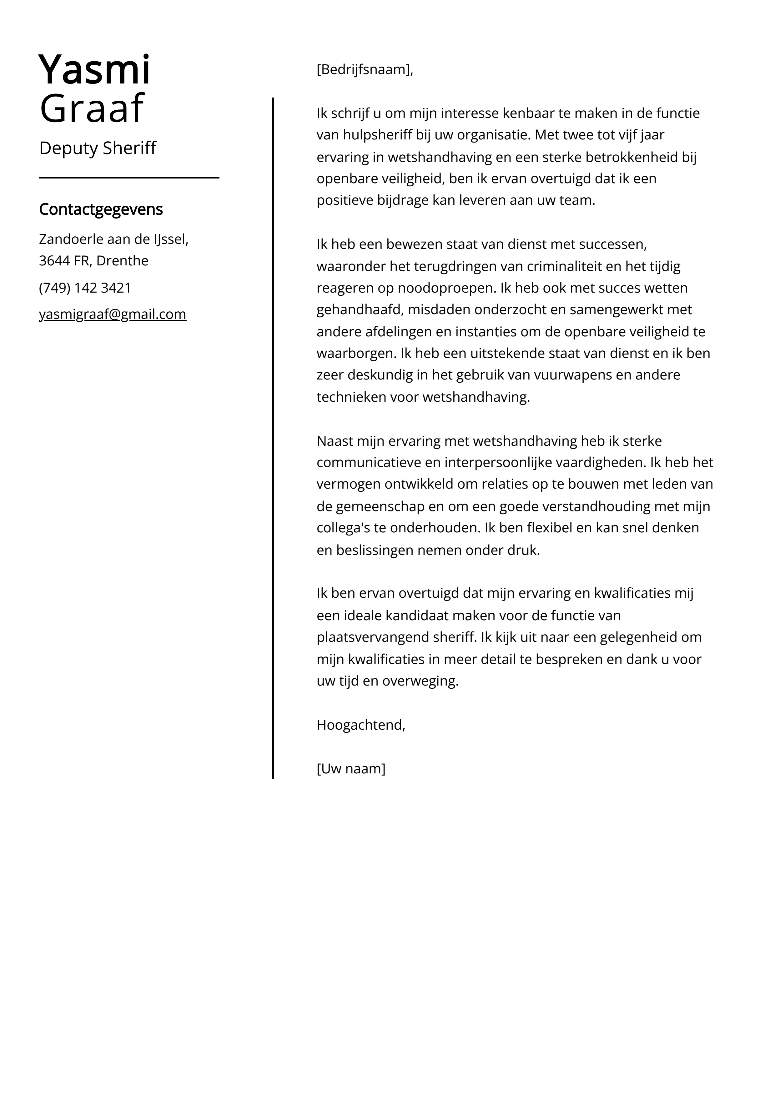 Deputy Sheriff Voorbeeld sollicitatiebrief