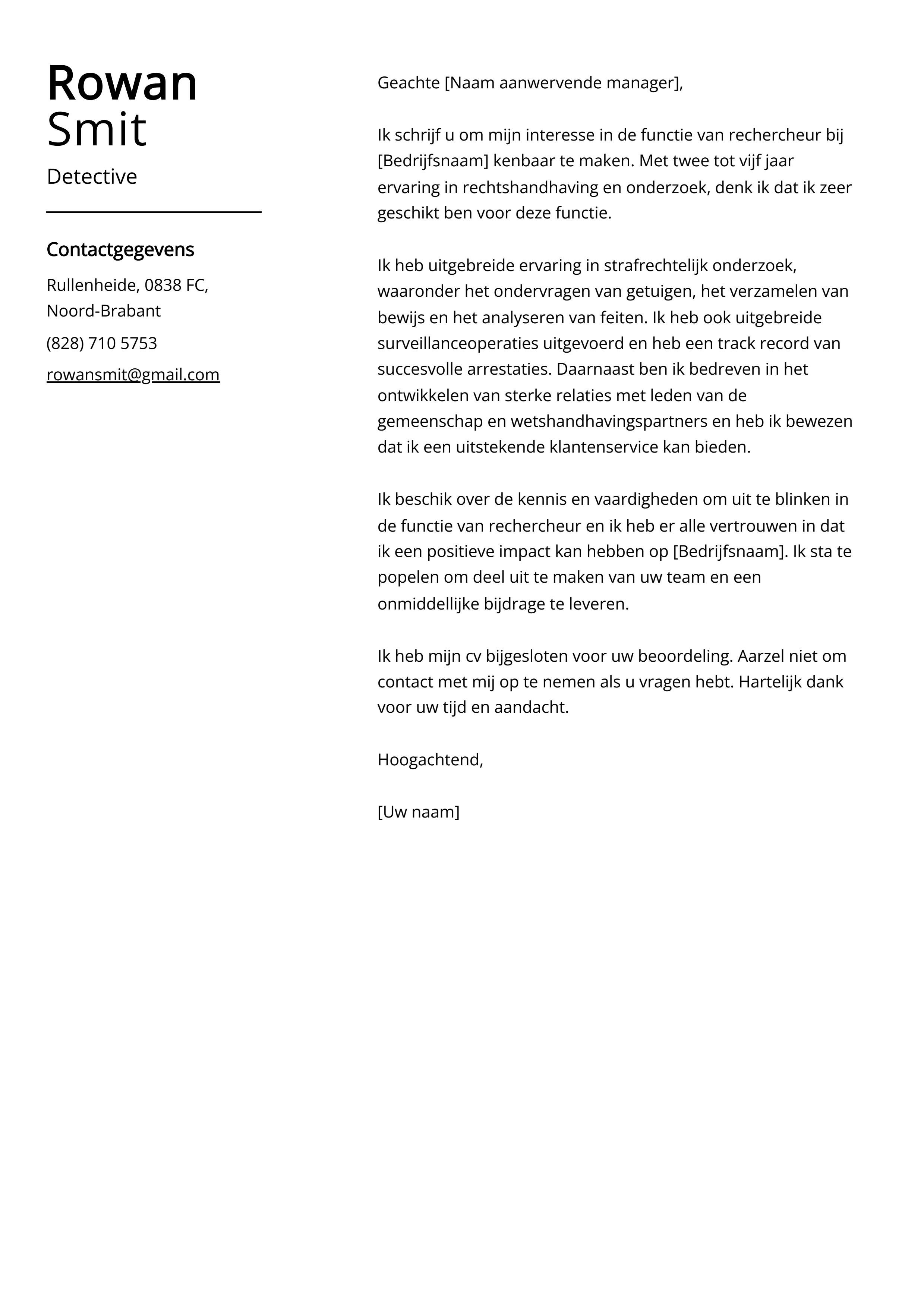 Detective Voorbeeld sollicitatiebrief