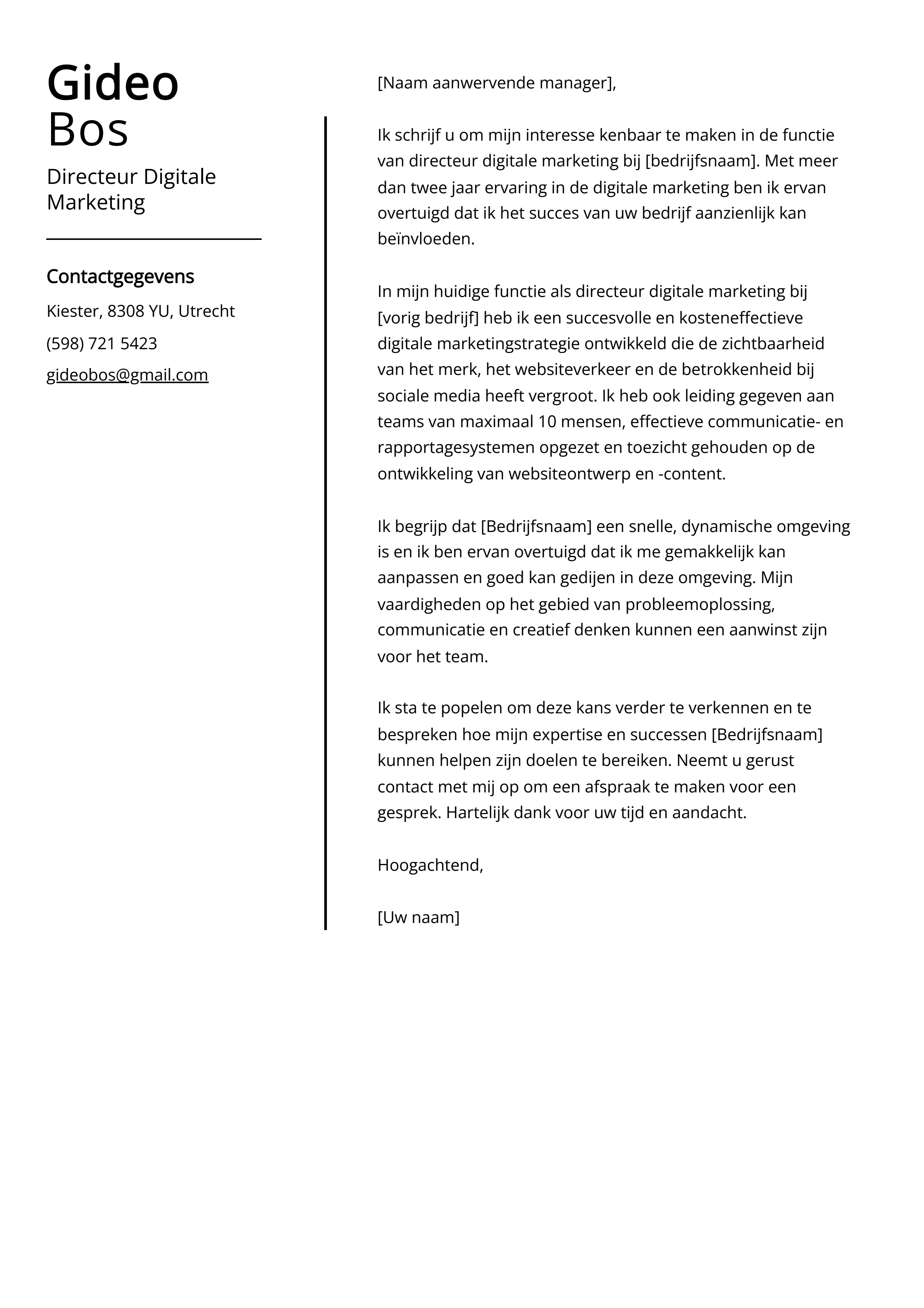 Directeur Digitale Marketing Cover Letter Voorbeeld