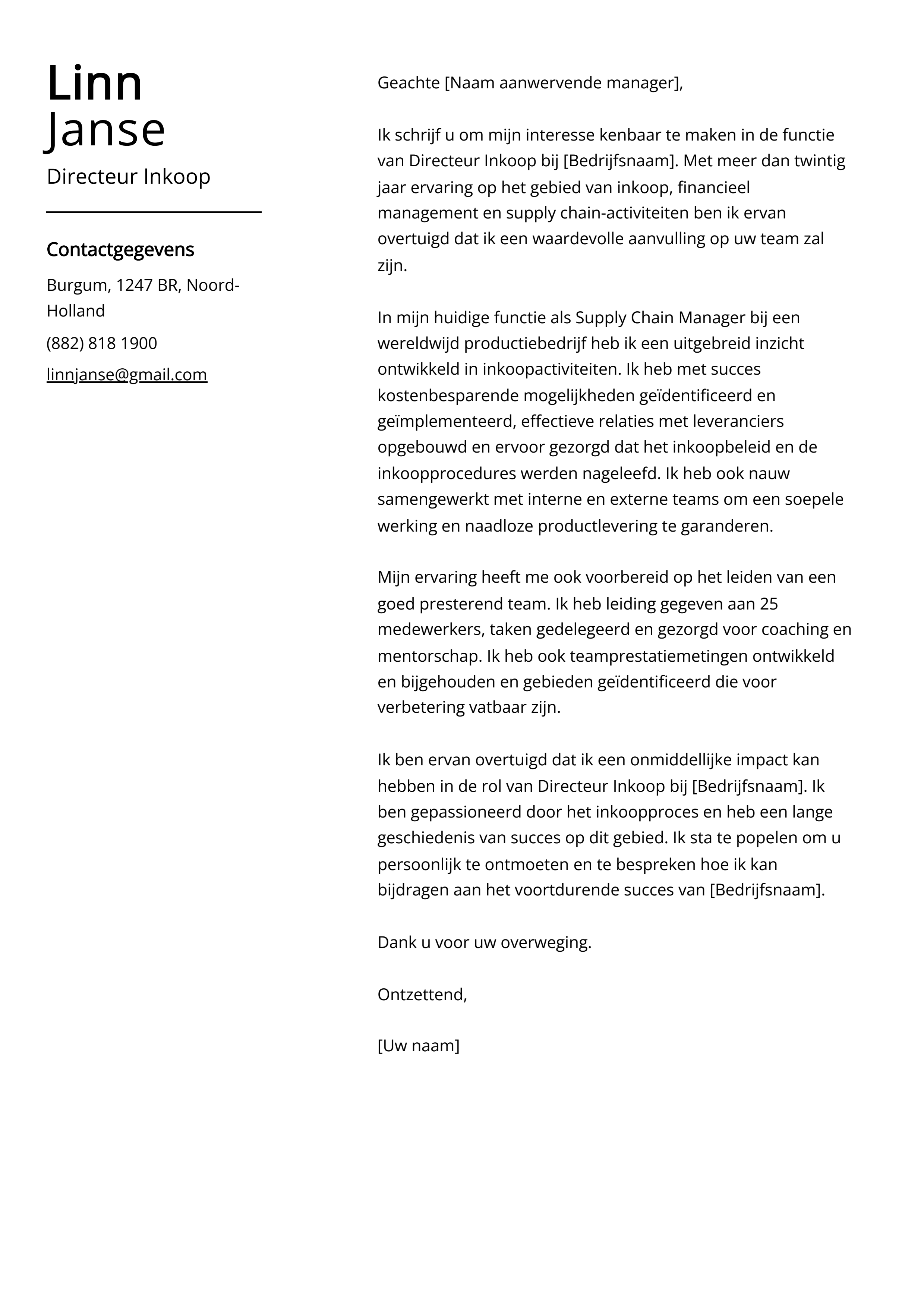 Voorbeeld sollicitatiebrief Directeur Inkoop