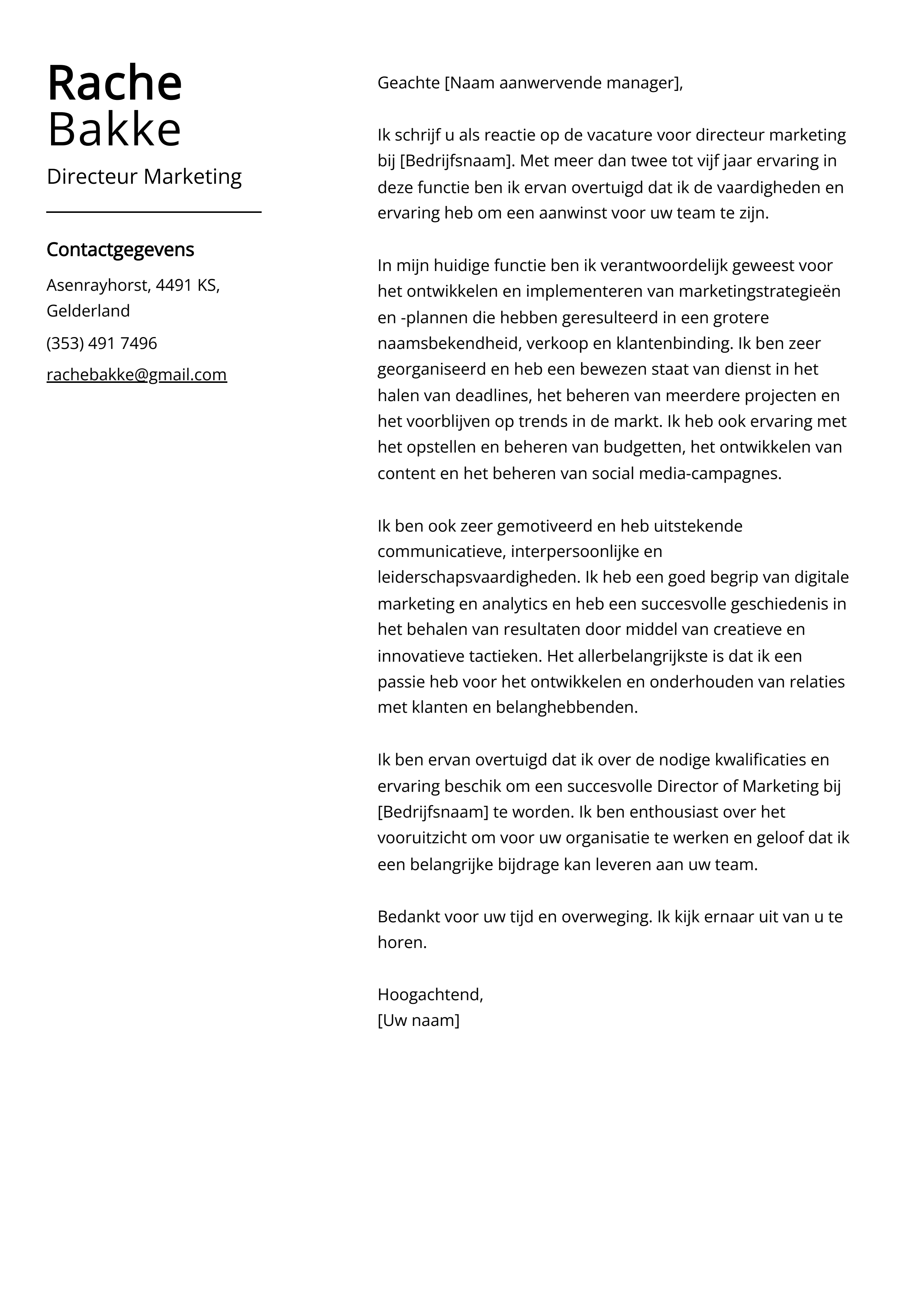 Voorbeeld sollicitatiebrief directeur marketing