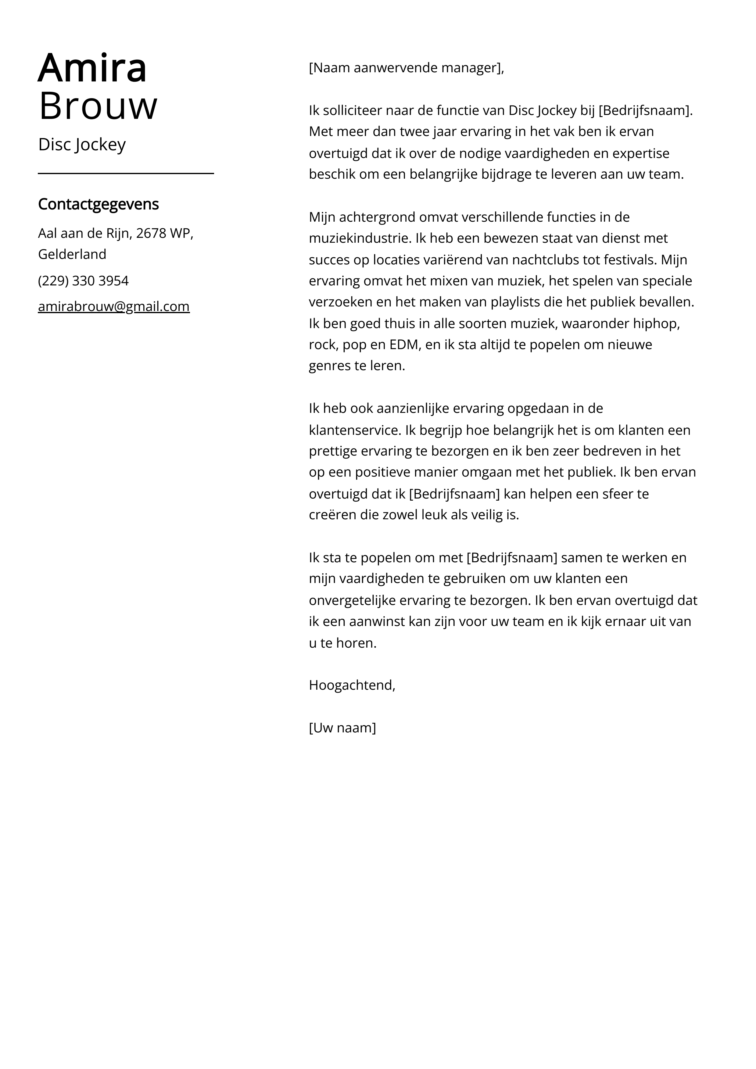 Disc Jockey Voorbeeld sollicitatiebrief