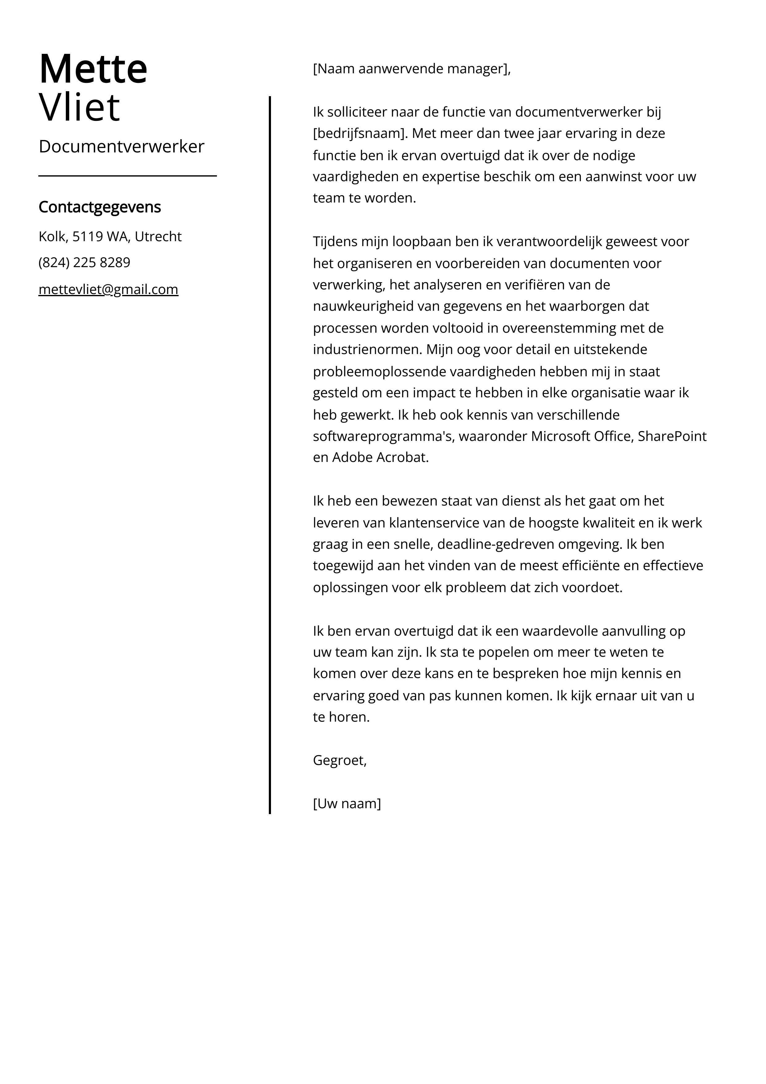 Documentverwerker sollicitatiebrief voorbeeld