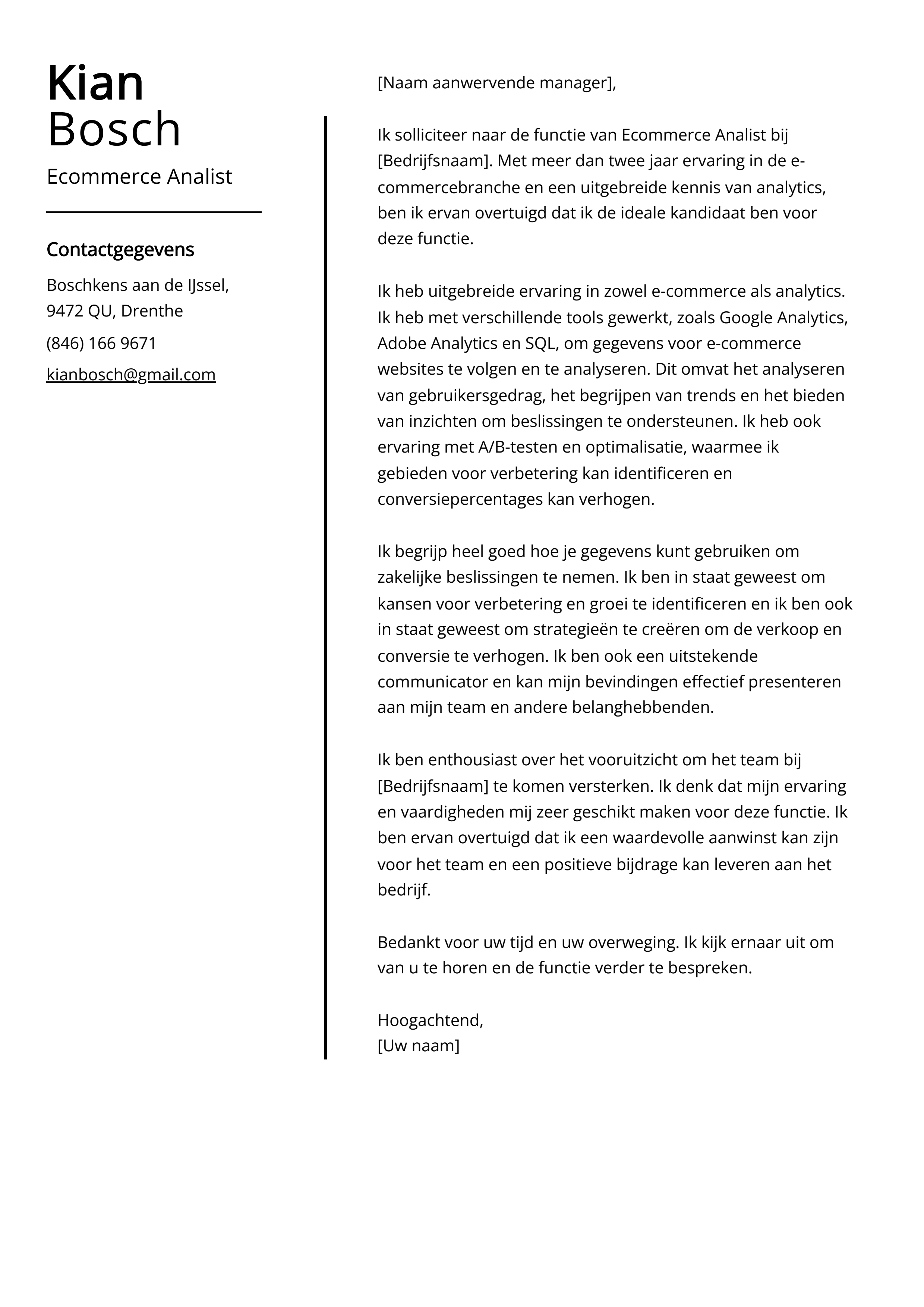 Ecommerce Analist Voorbeeld sollicitatiebrief