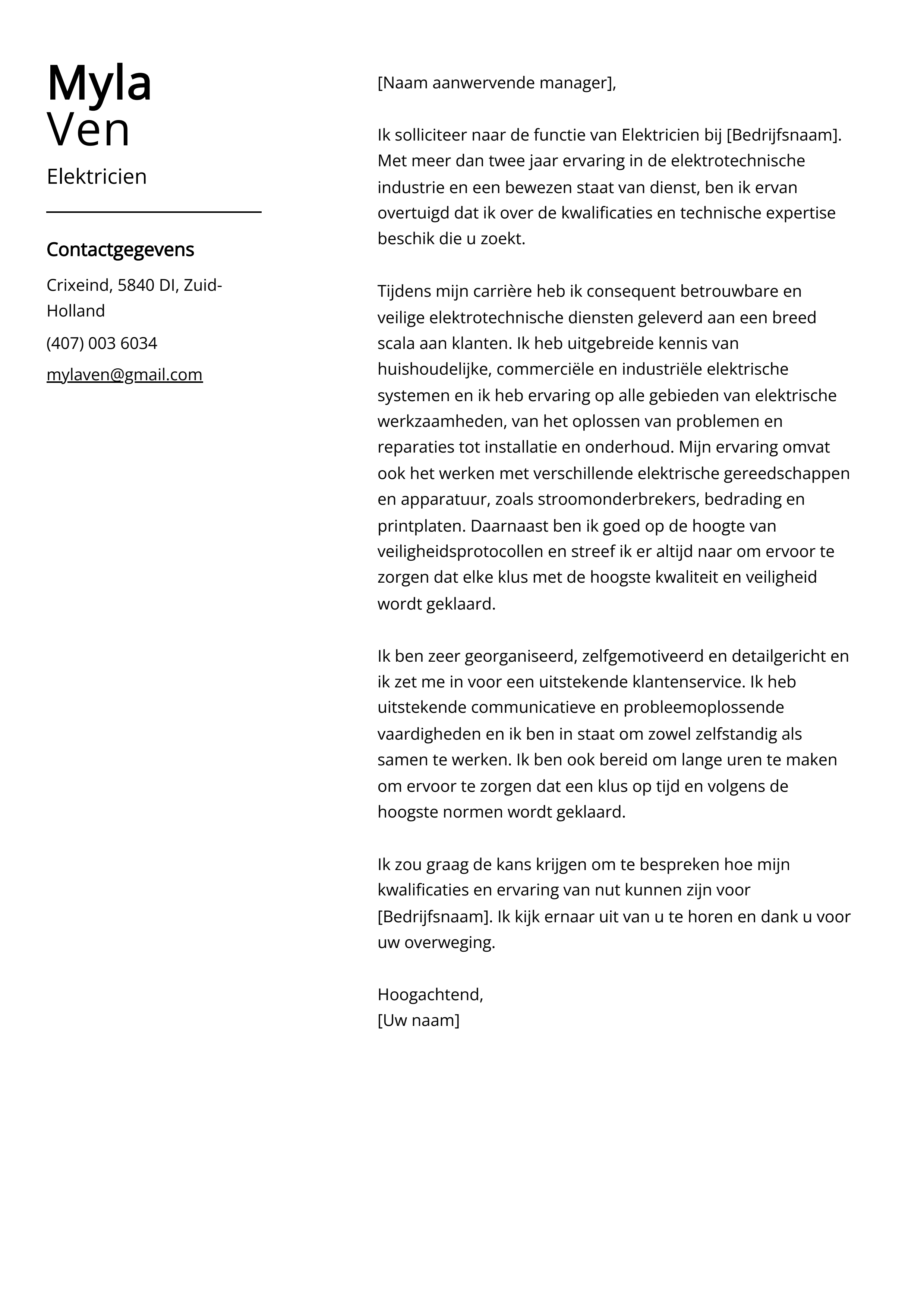 Voorbeeld sollicitatiebrief Elektricien