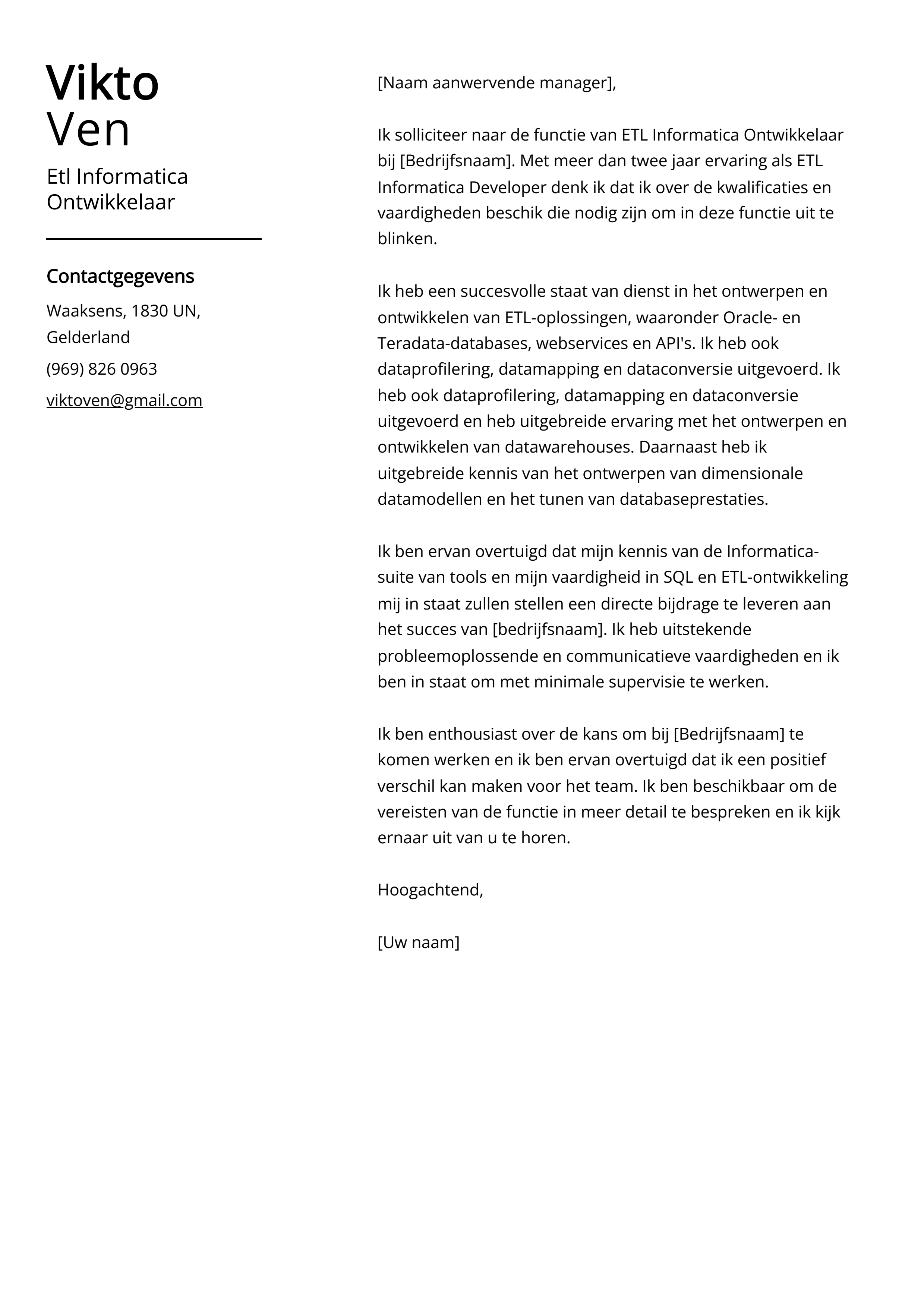 Etl Informatica Ontwikkelaar Voorbeeld sollicitatiebrief