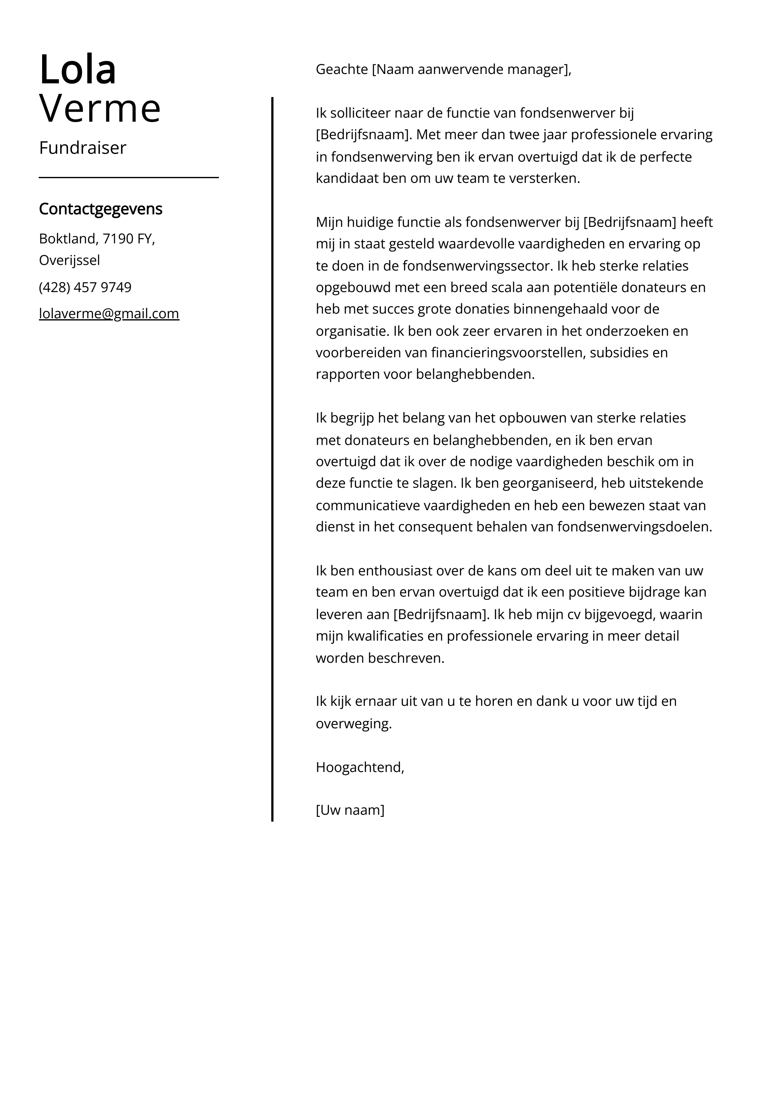 Fundraiser Voorbeeld sollicitatiebrief