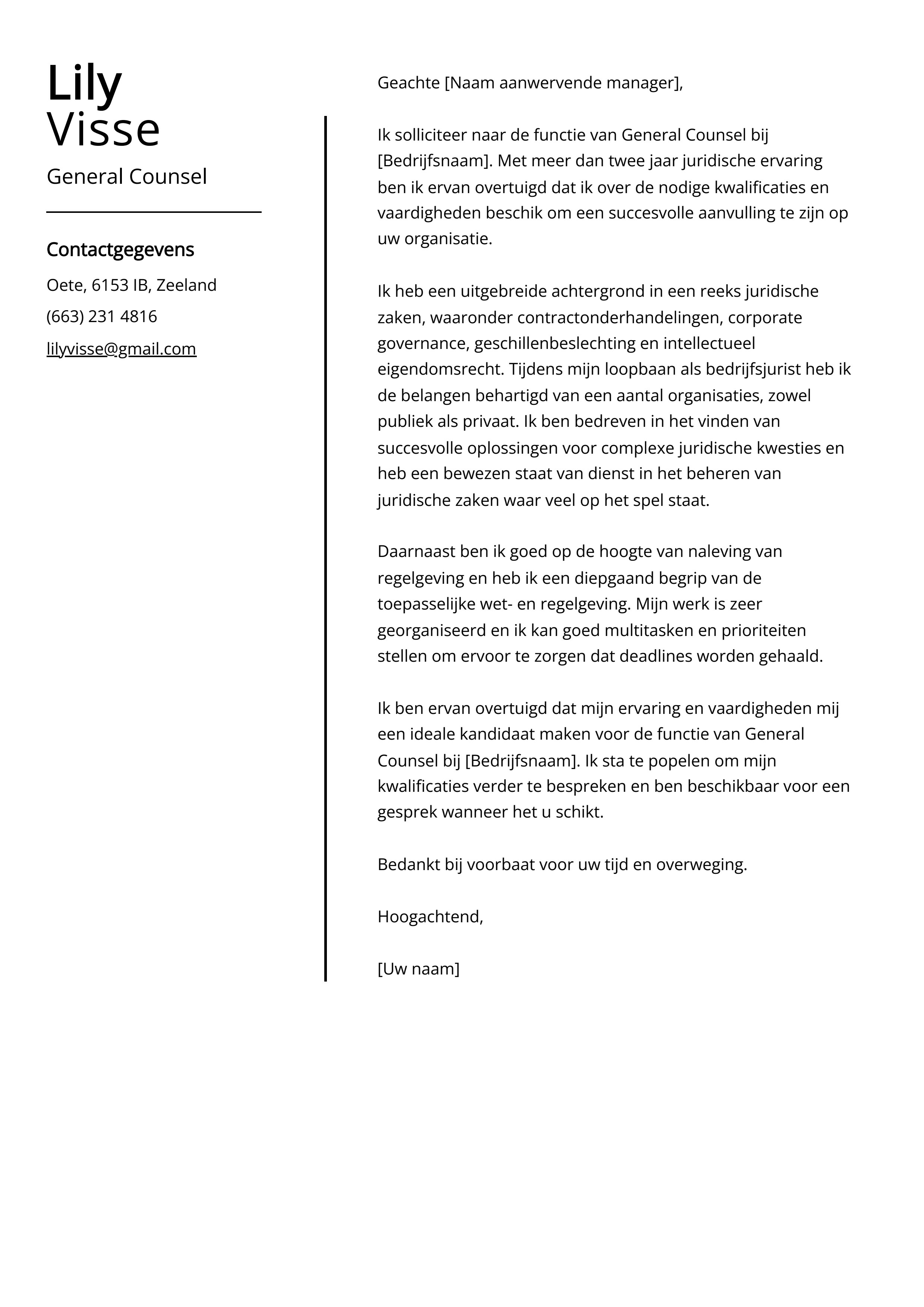 General Counsel Voorbeeld sollicitatiebrief