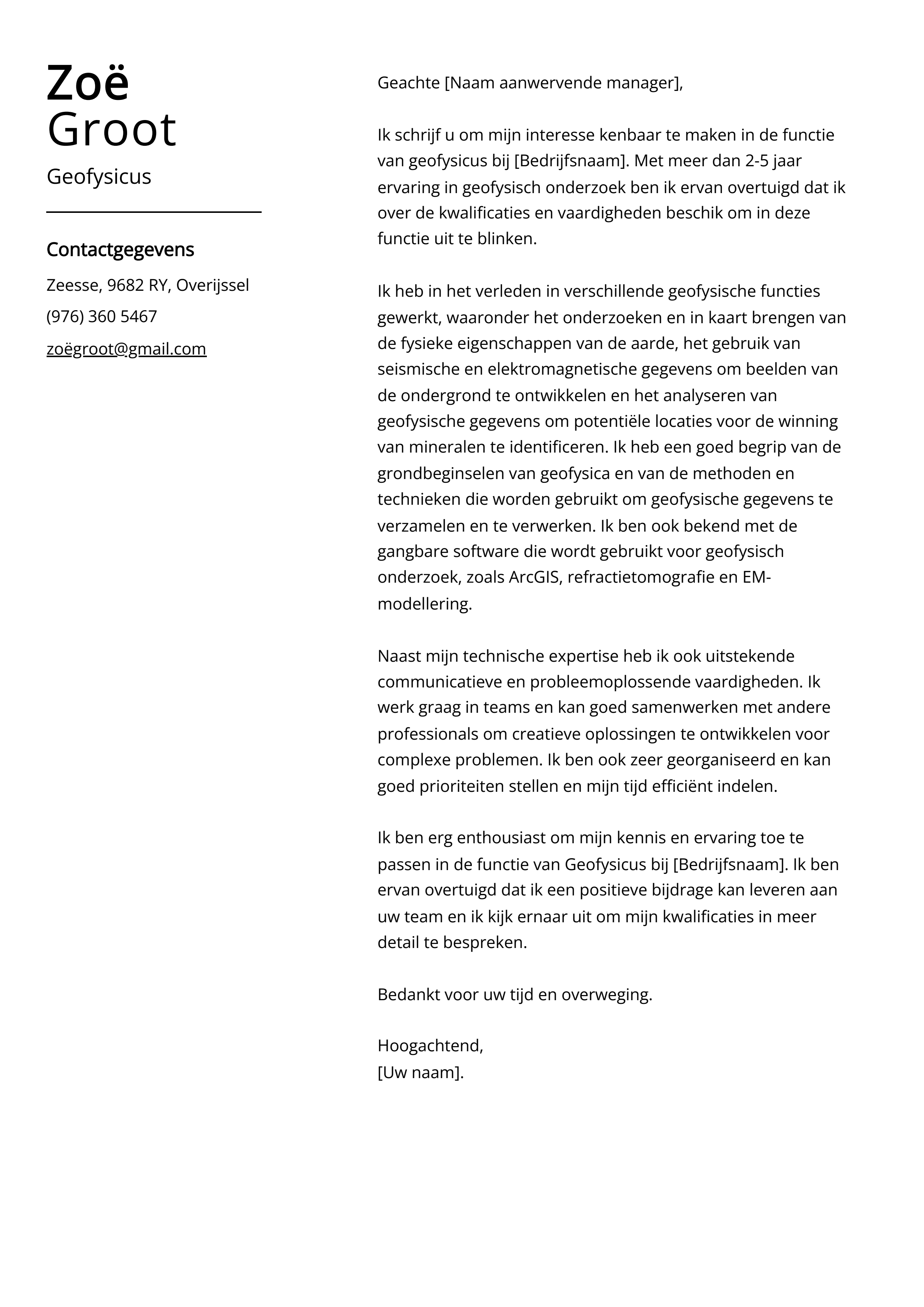 Geofysicus sollicitatiebrief voorbeeld