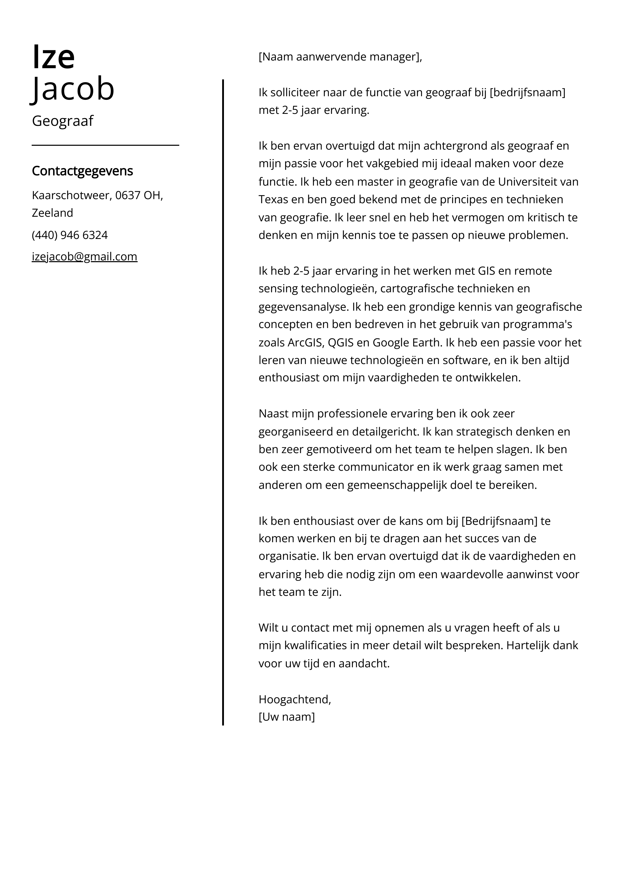 Geograaf sollicitatiebrief voorbeeld