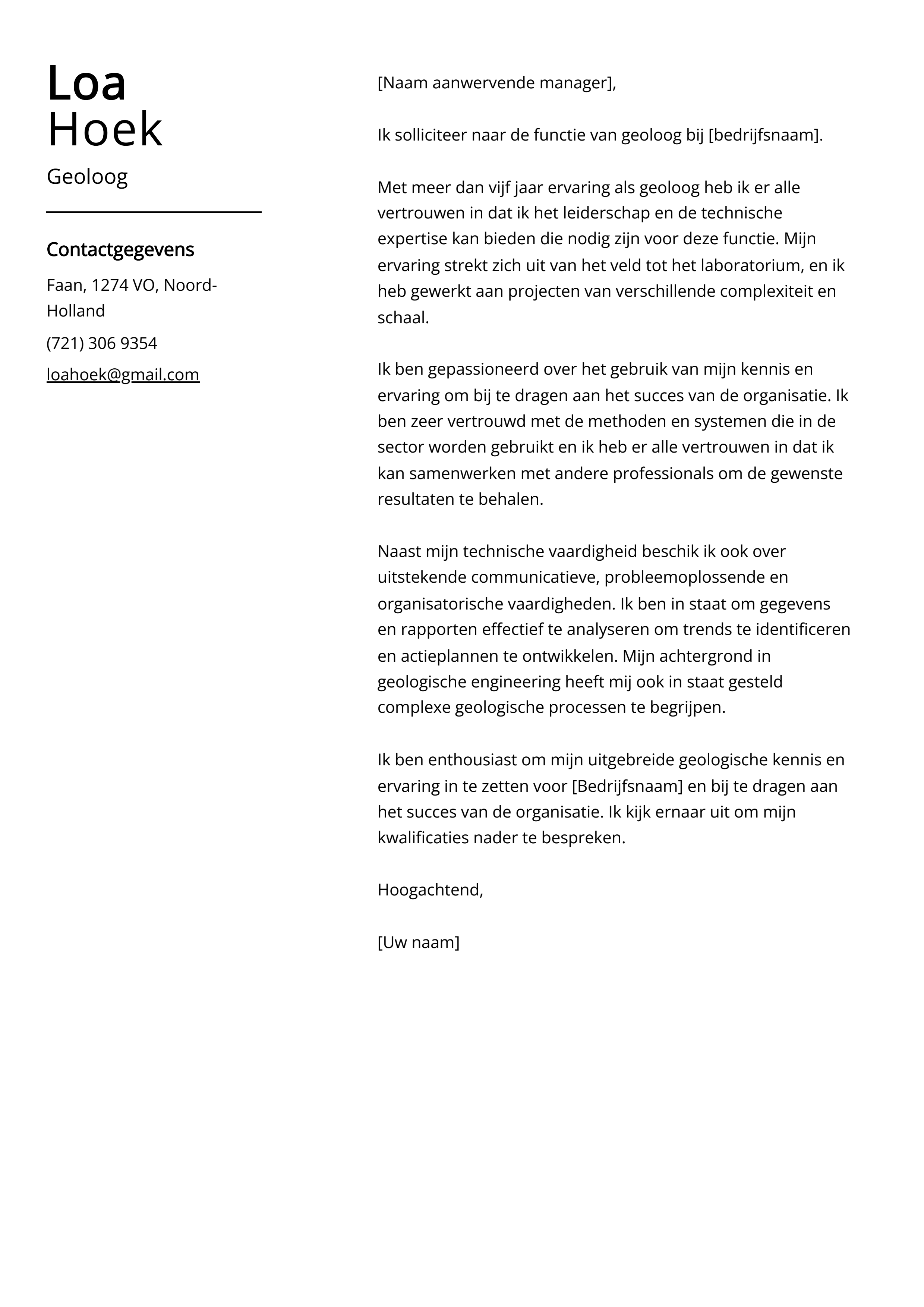 Geoloog Sollicitatiebrief Voorbeeld