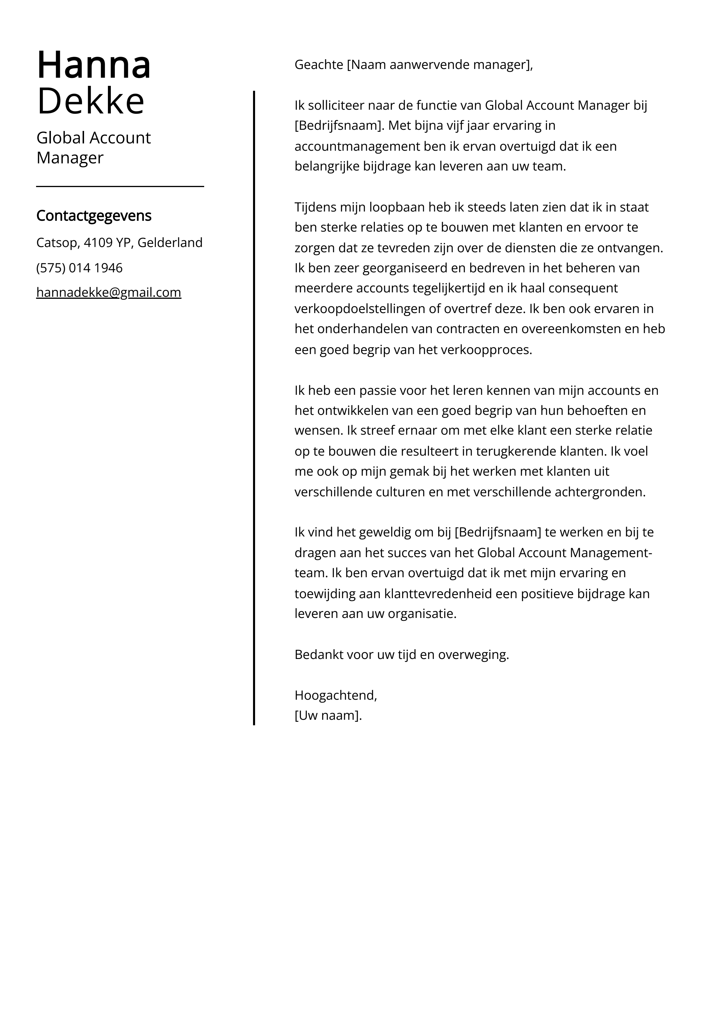 Global Account Manager Voorbeeld sollicitatiebrief