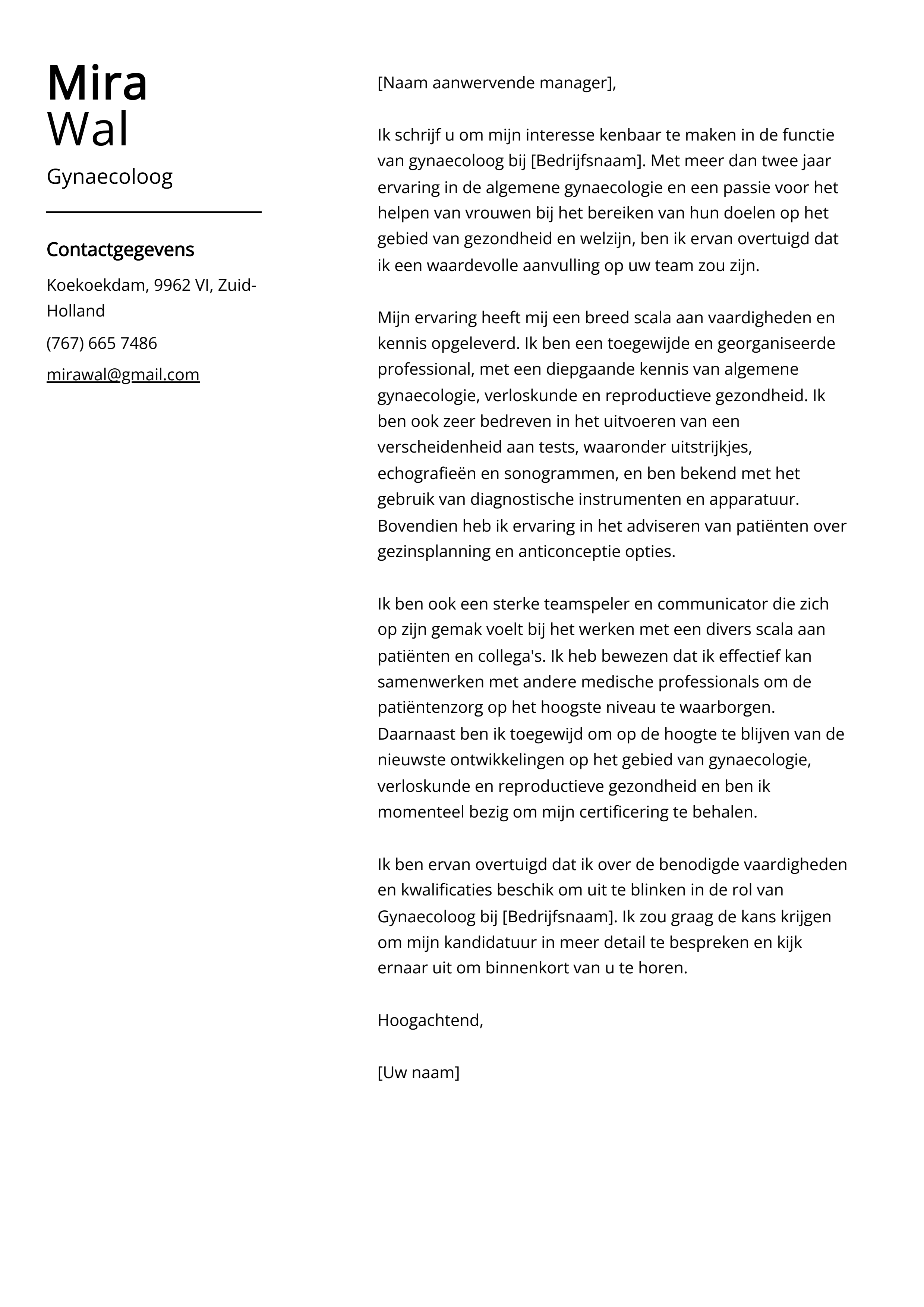 Voorbeeld sollicitatiebrief gynaecoloog