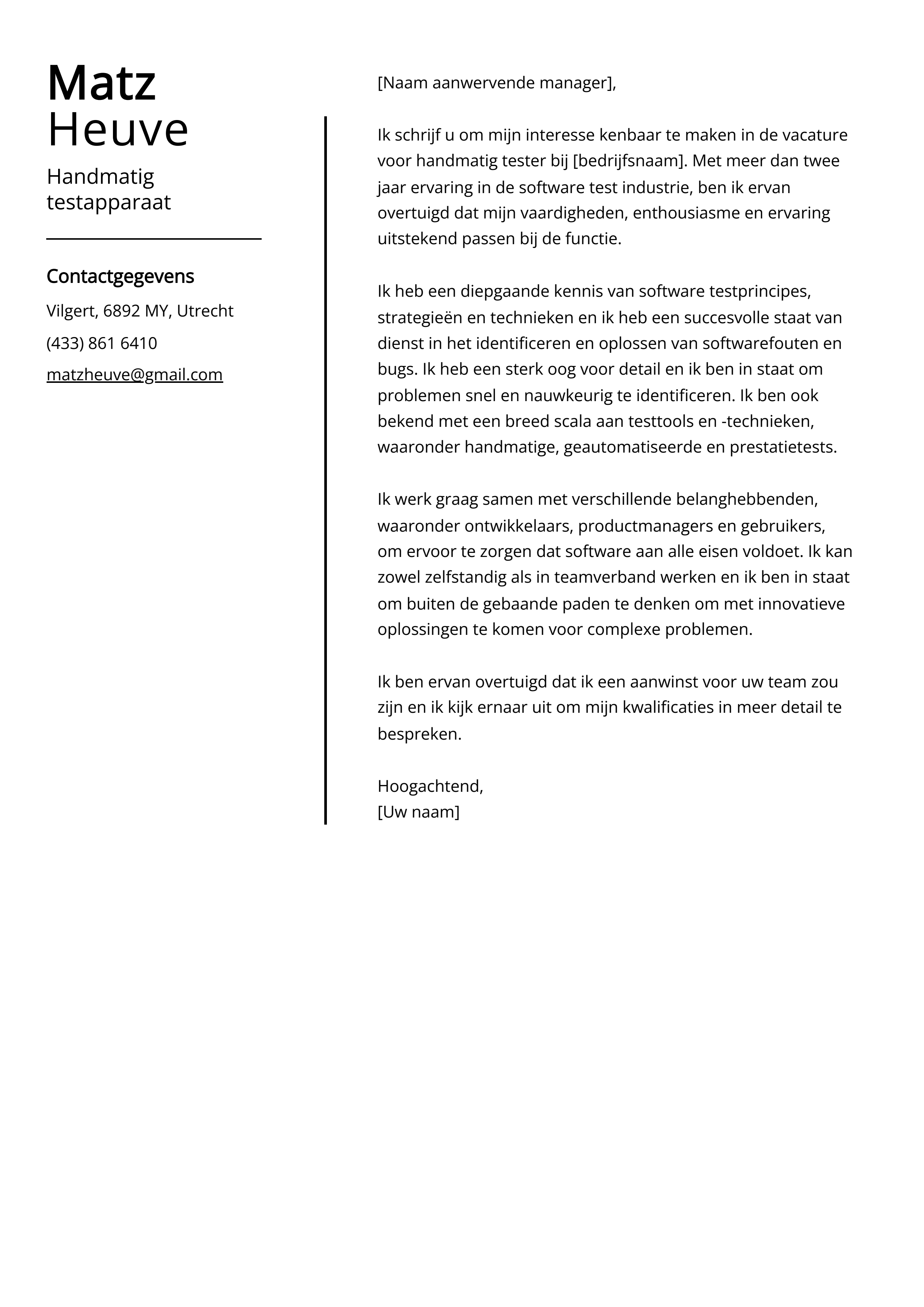 Handmatig testapparaat Voorbeeld sollicitatiebrief