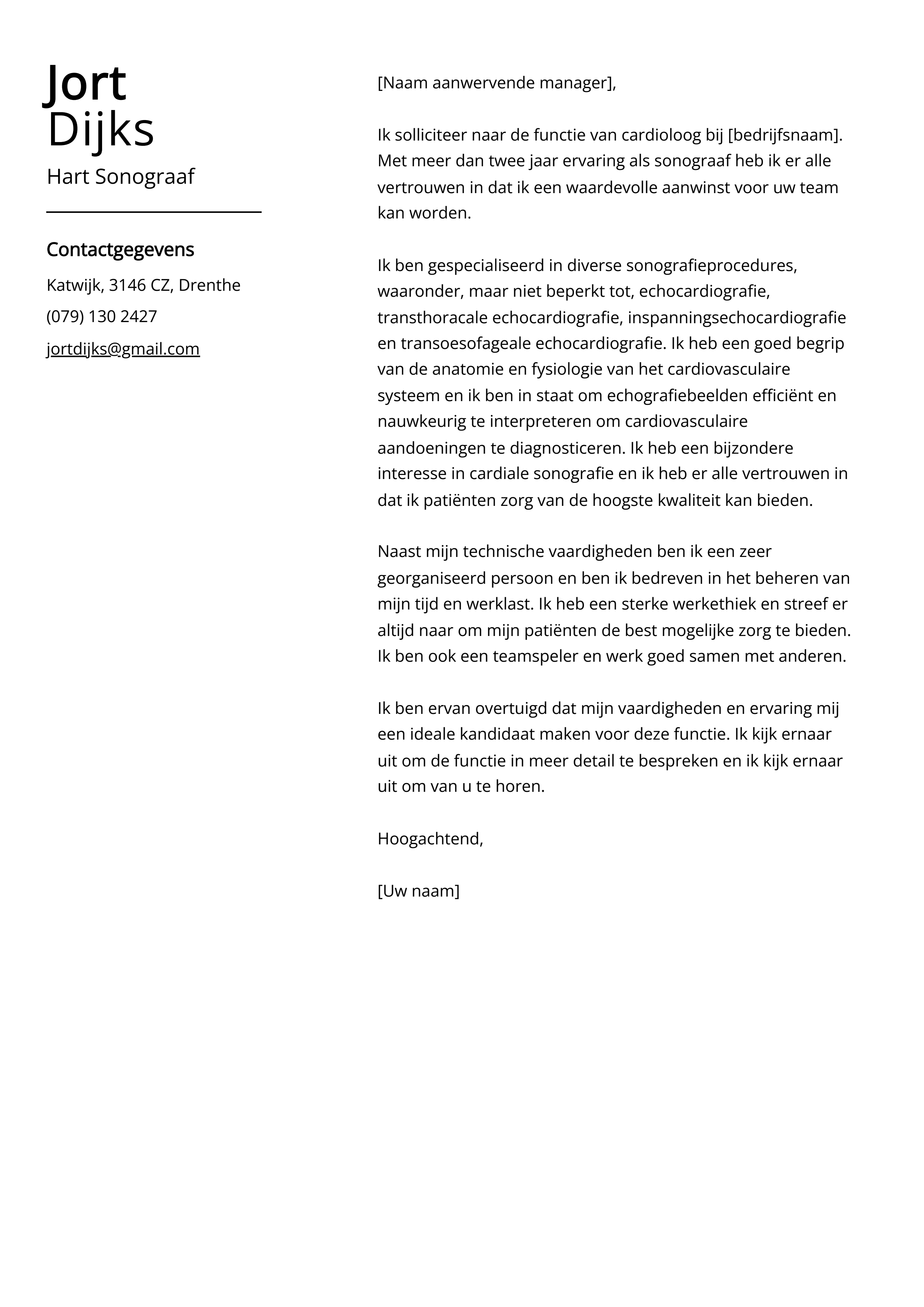 Hart Sonograaf Sollicitatiebrief Voorbeeld