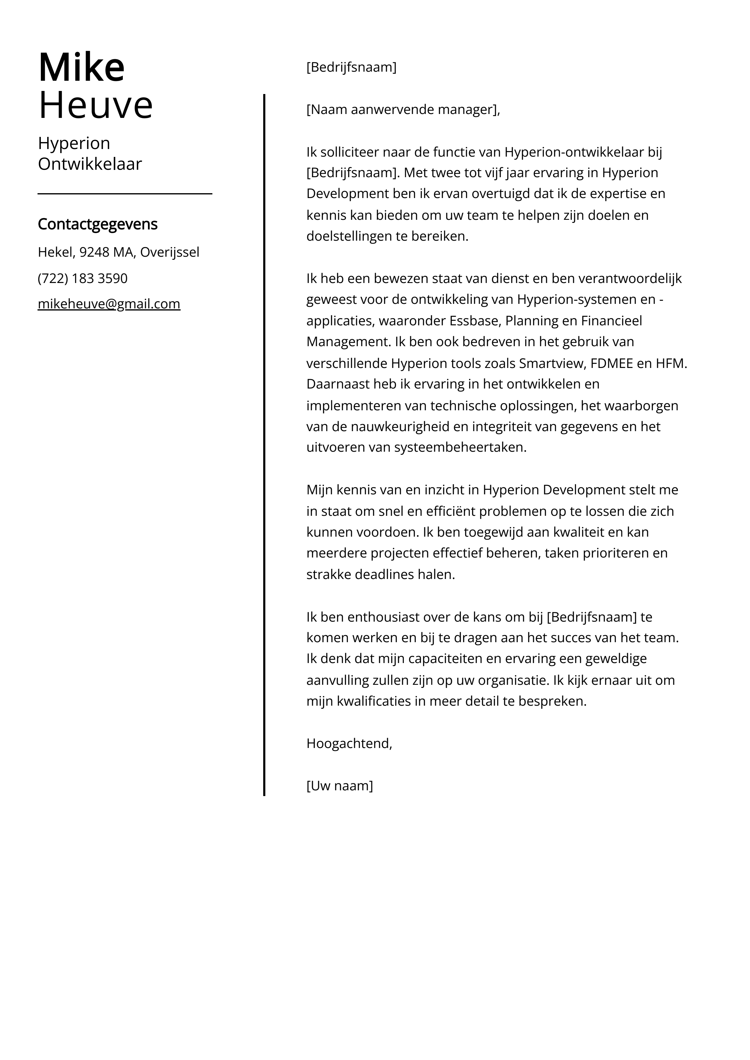 Hyperion Ontwikkelaar Sollicitatiebrief Voorbeeld