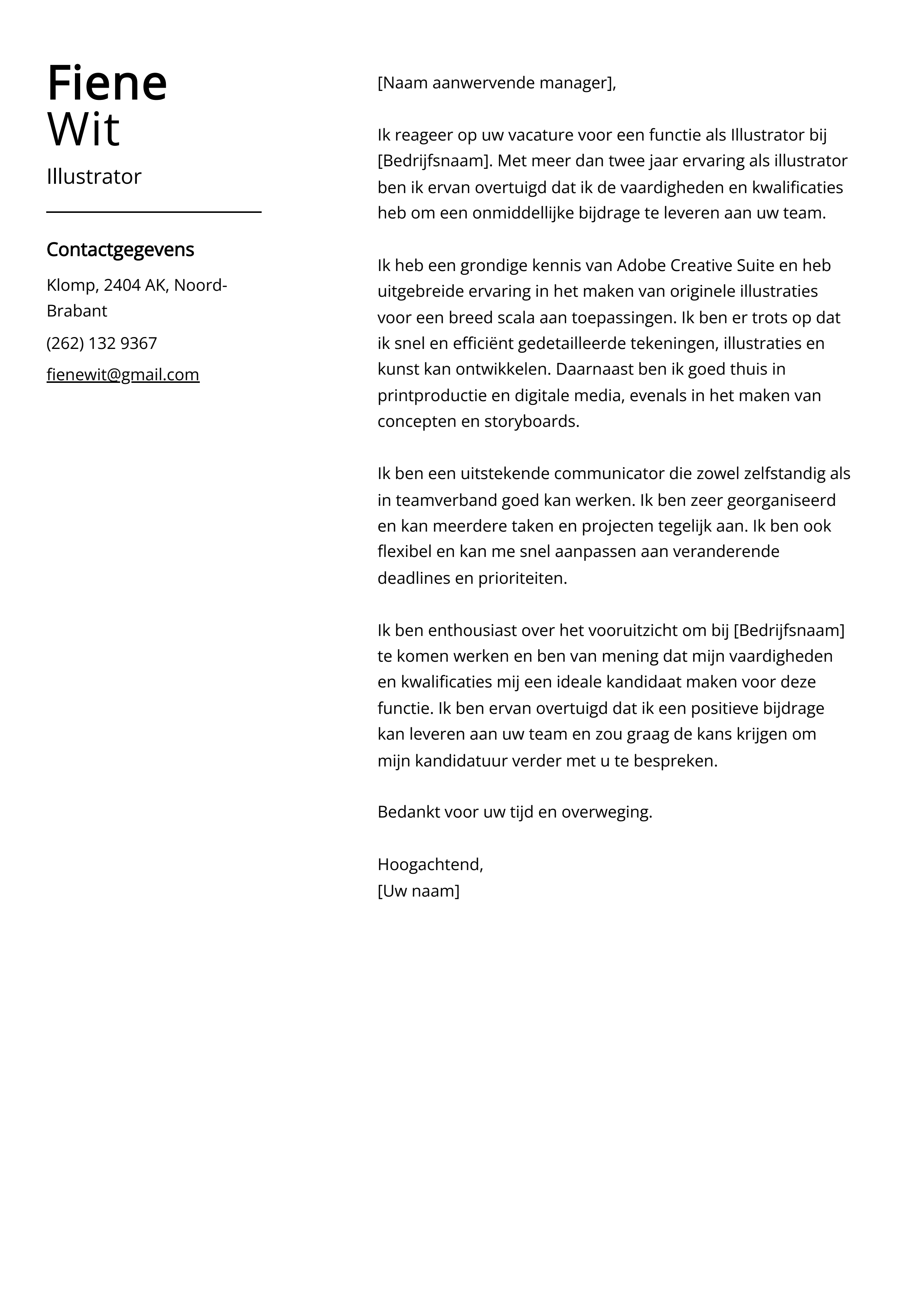 Illustrator Voorbeeld sollicitatiebrief