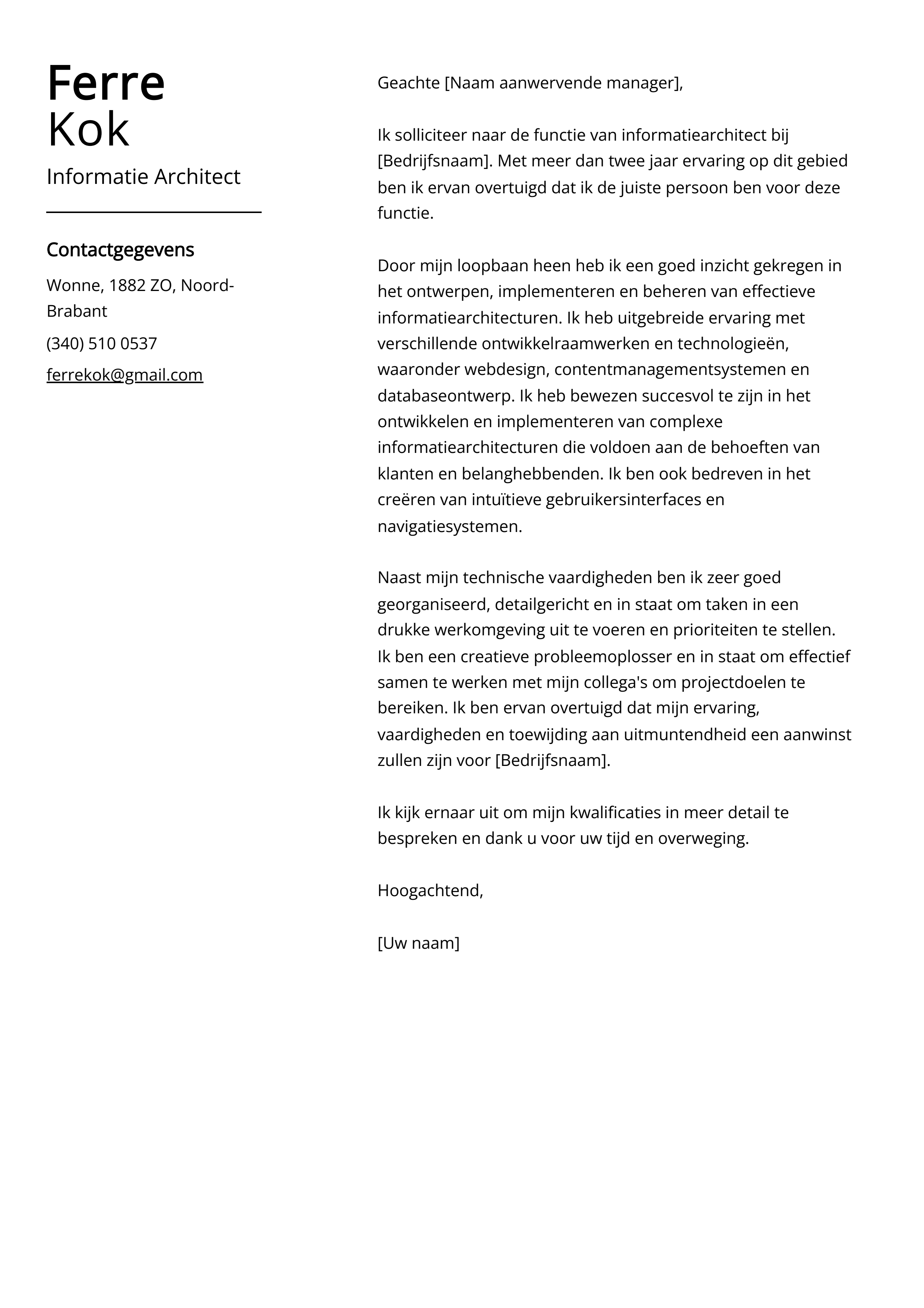 Informatie Architect Sollicitatiebrief Voorbeeld