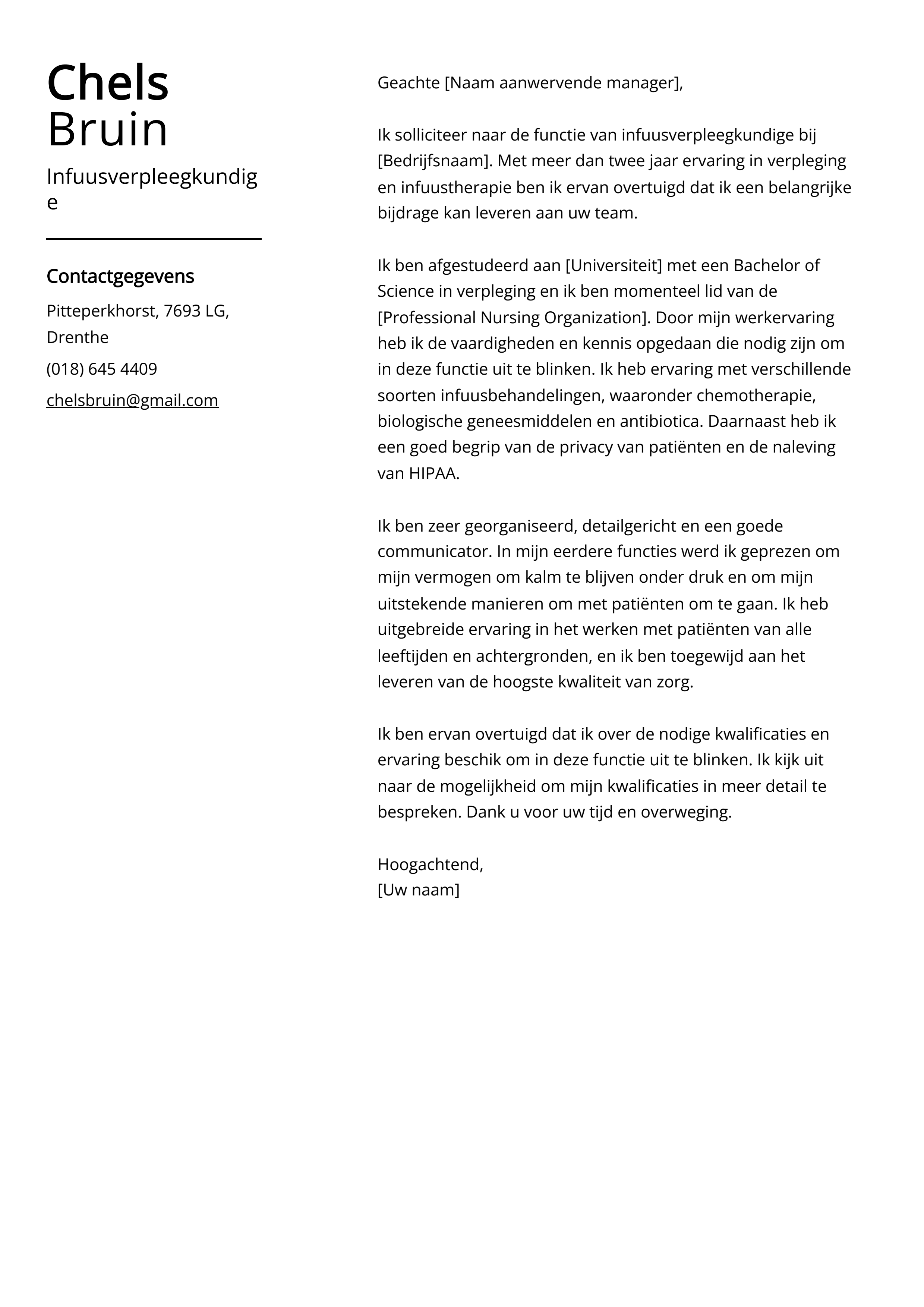 Voorbeeld sollicitatiebrief infuusverpleegkundige