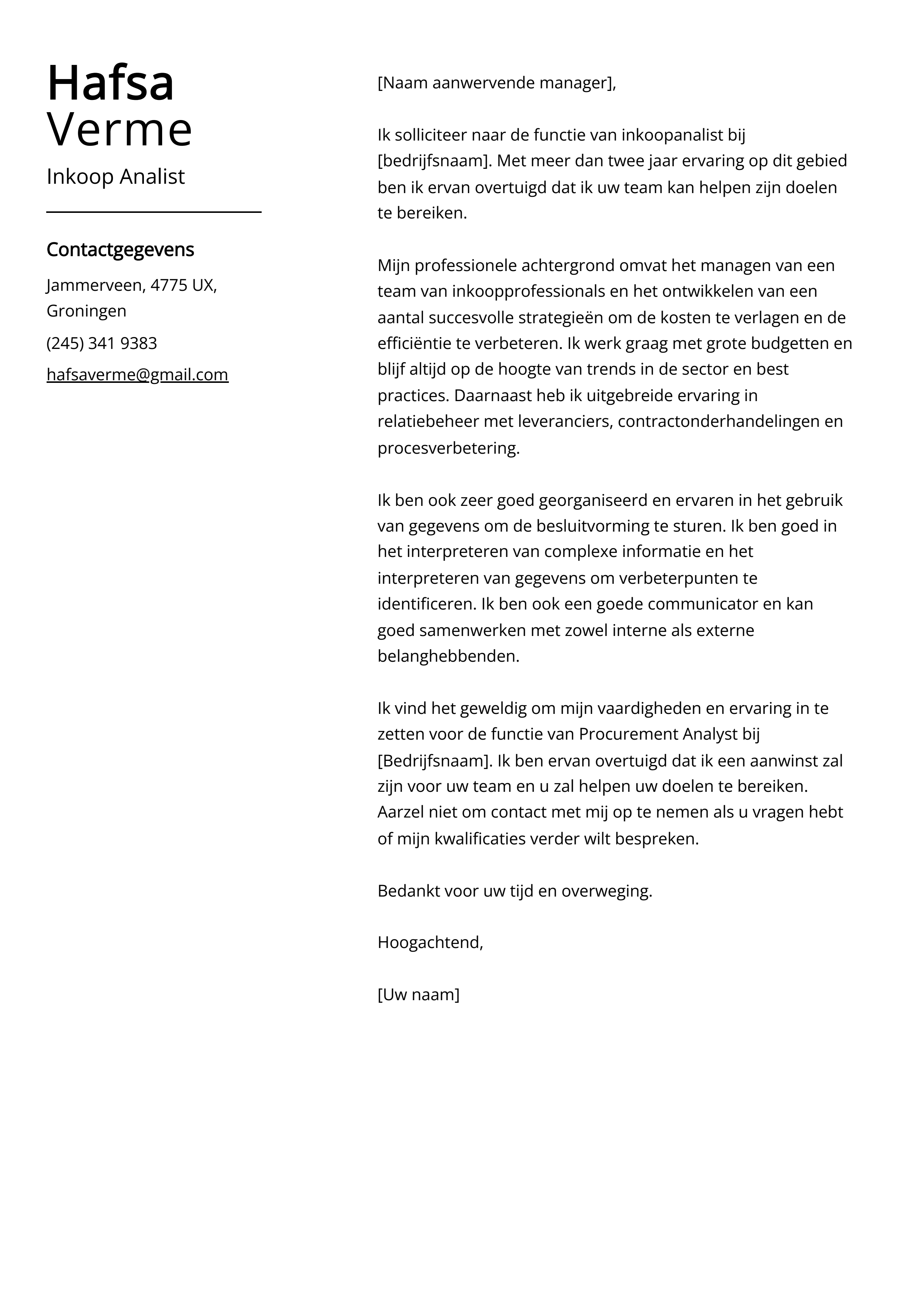 Inkoop Analist Sollicitatiebrief Voorbeeld