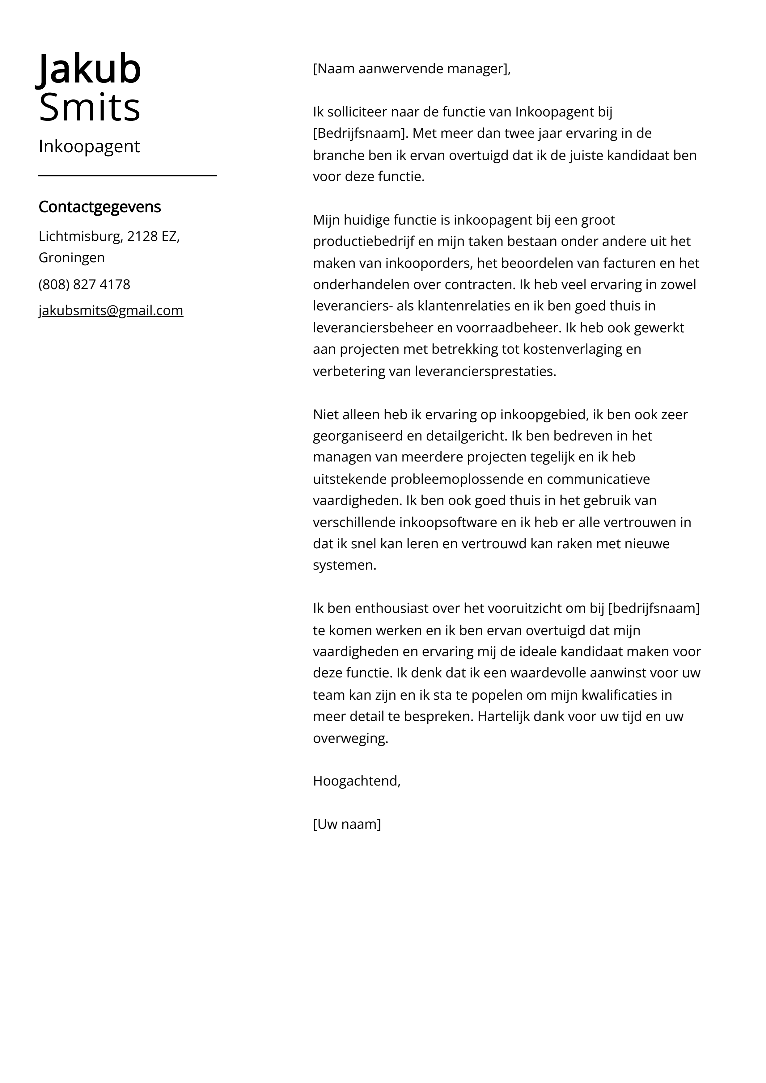 Inkoopagent Voorbeeld Cover Letter