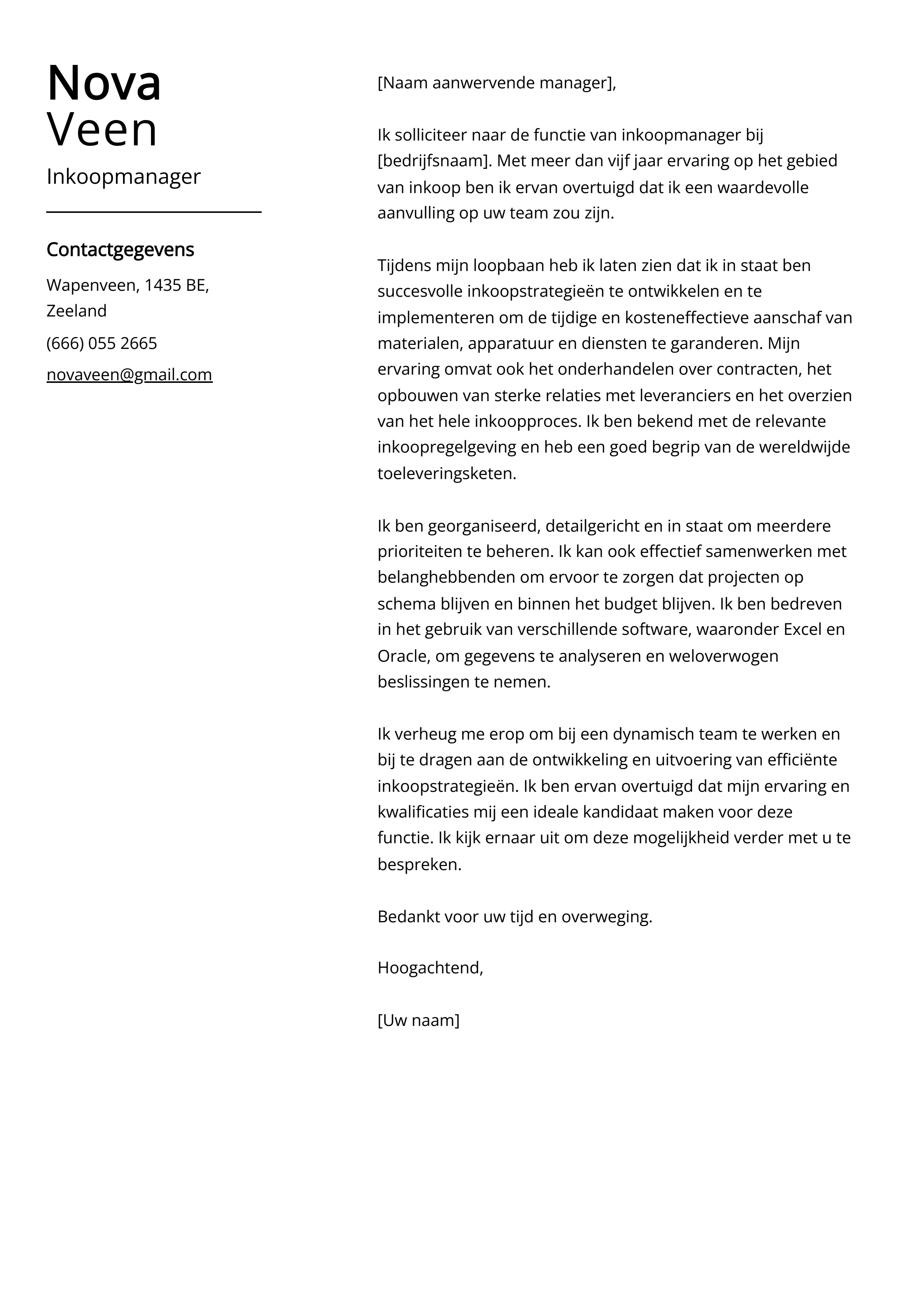 Inkoopmanager Sollicitatiebrief Voorbeeld