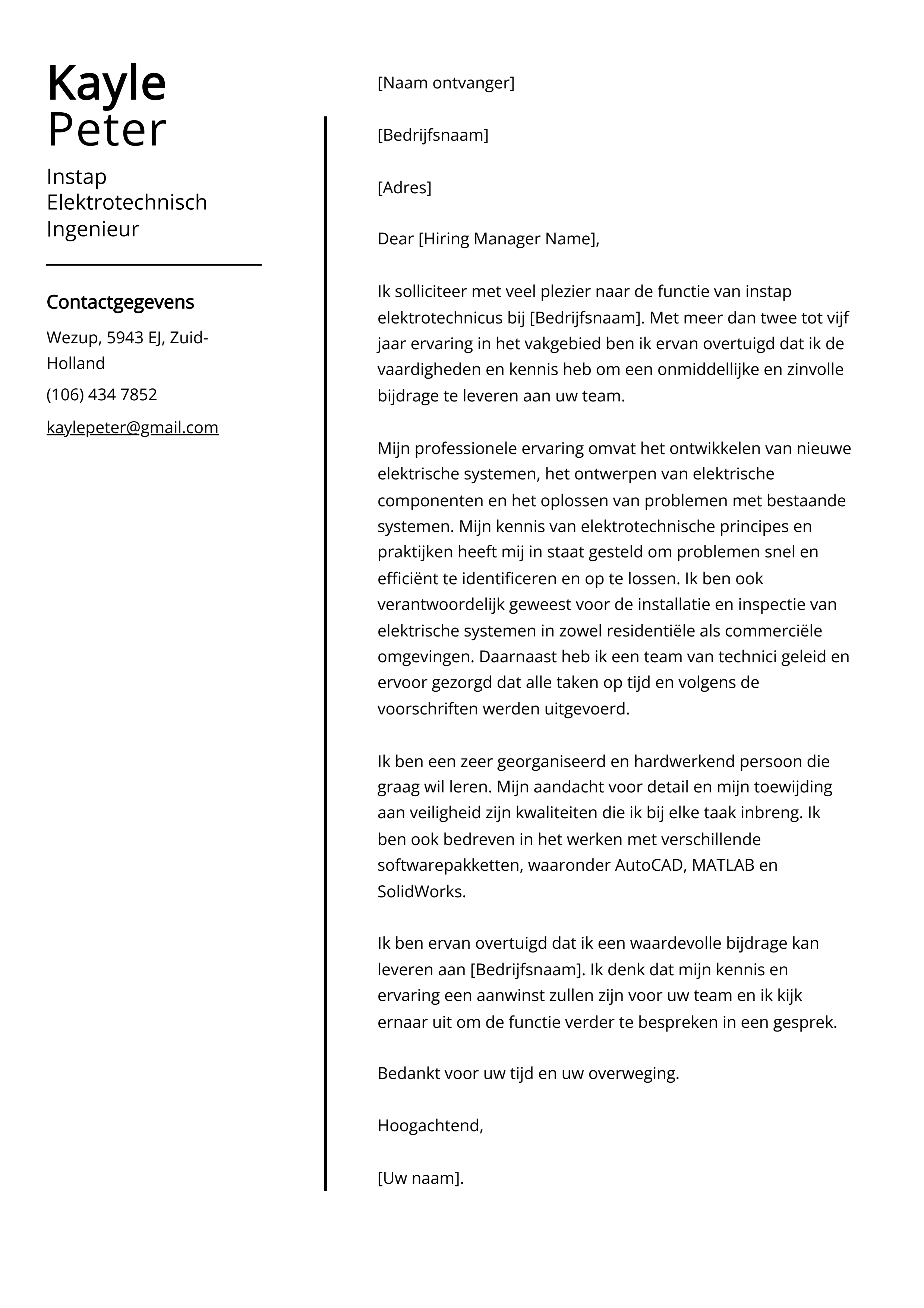 Instap Elektrotechnisch Ingenieur Voorbeeld sollicitatiebrief