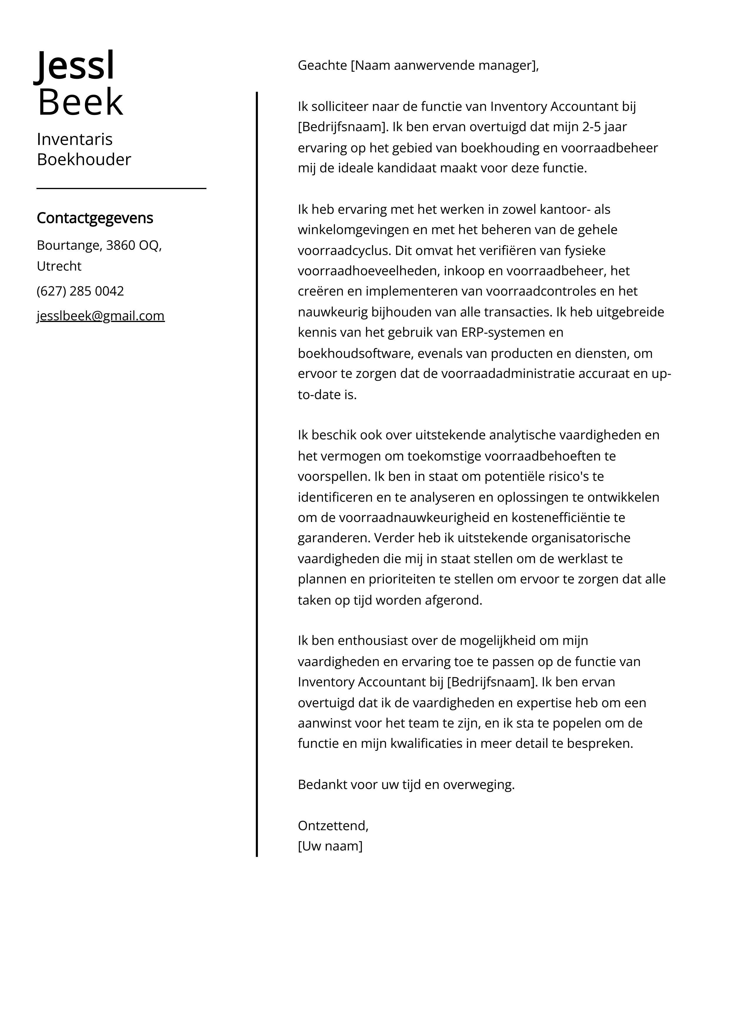 Inventaris Boekhouder Sollicitatiebrief Voorbeeld