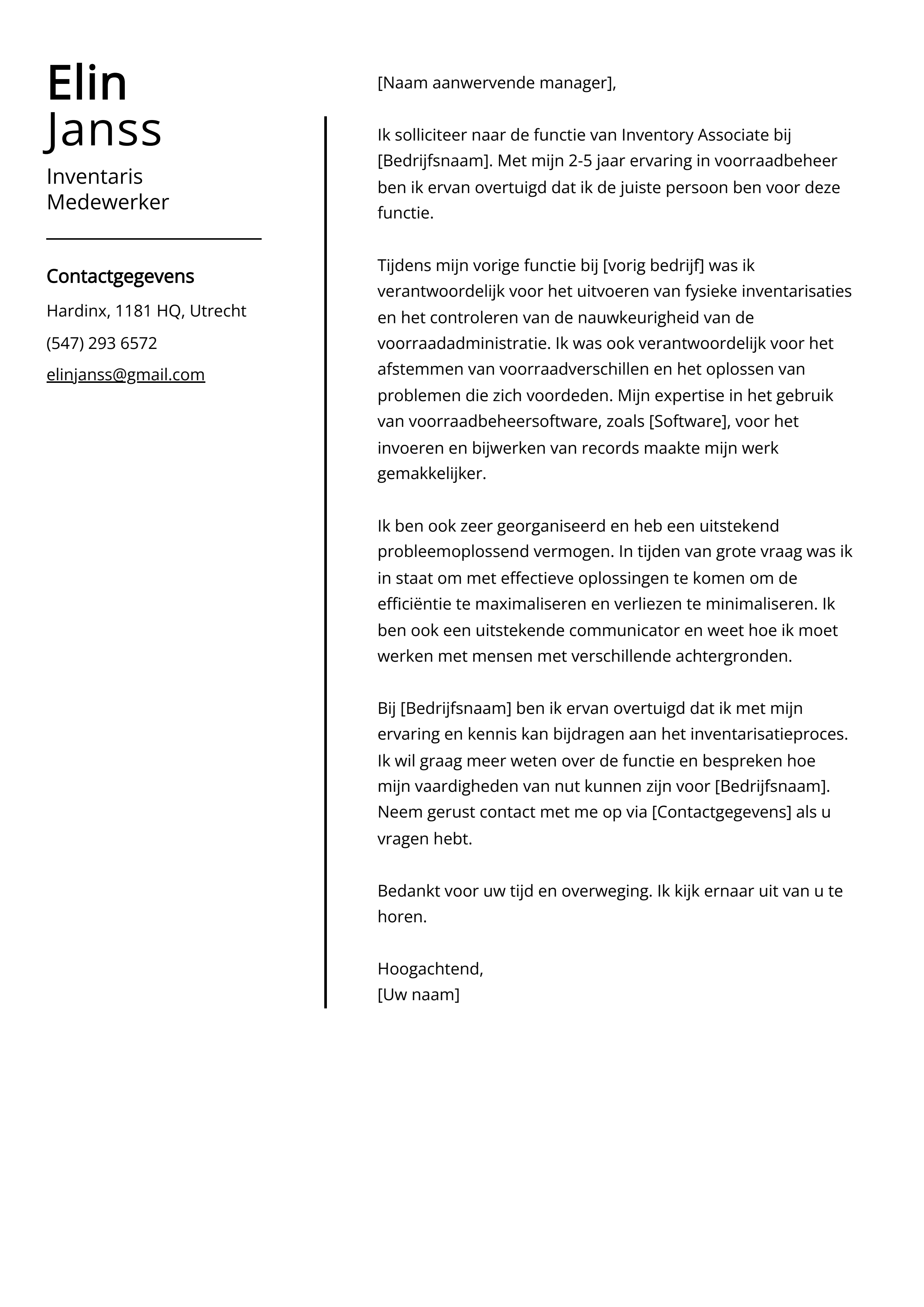 Inventaris Medewerker Sollicitatiebrief Voorbeeld