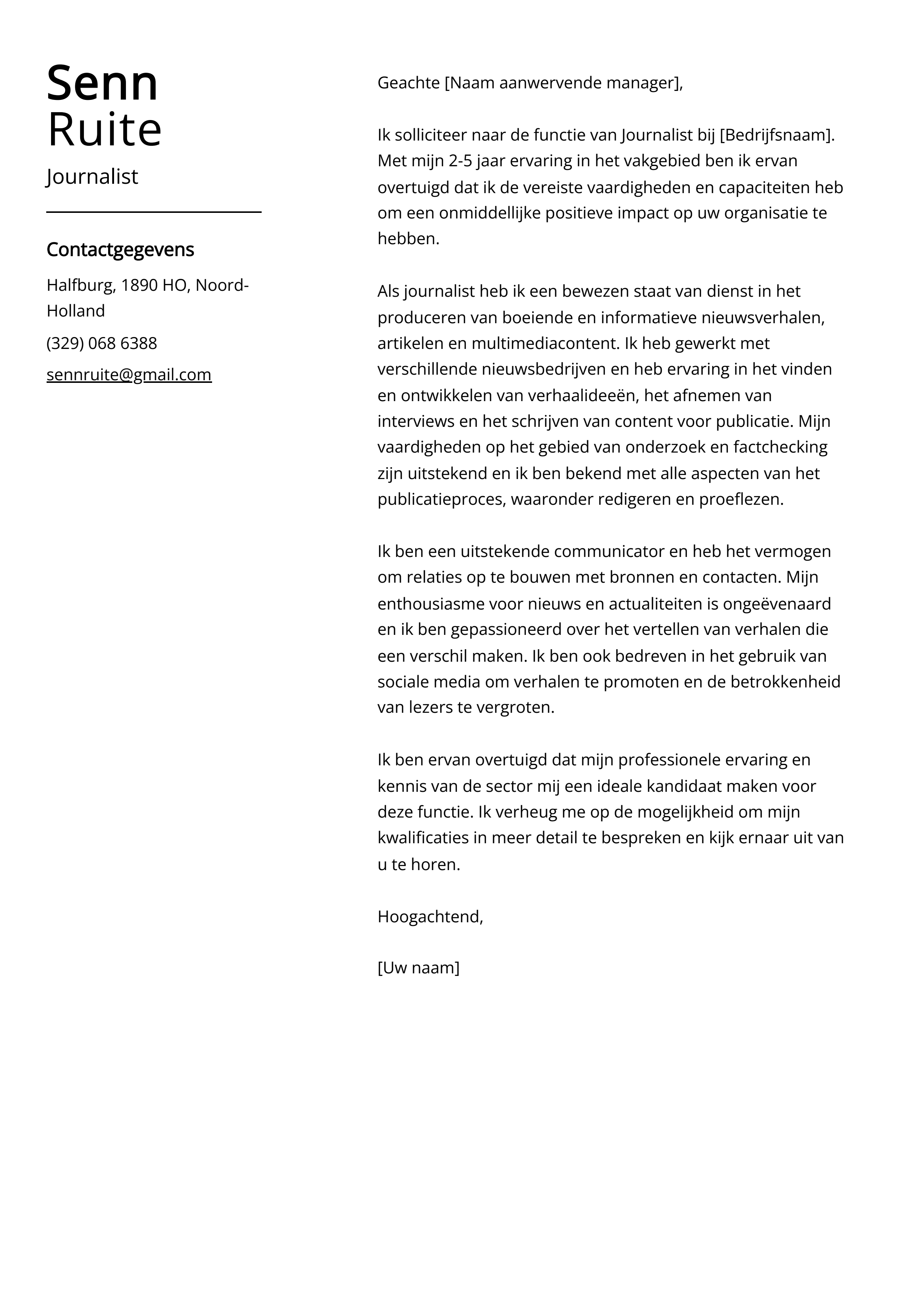 Journalist Voorbeeld sollicitatiebrief