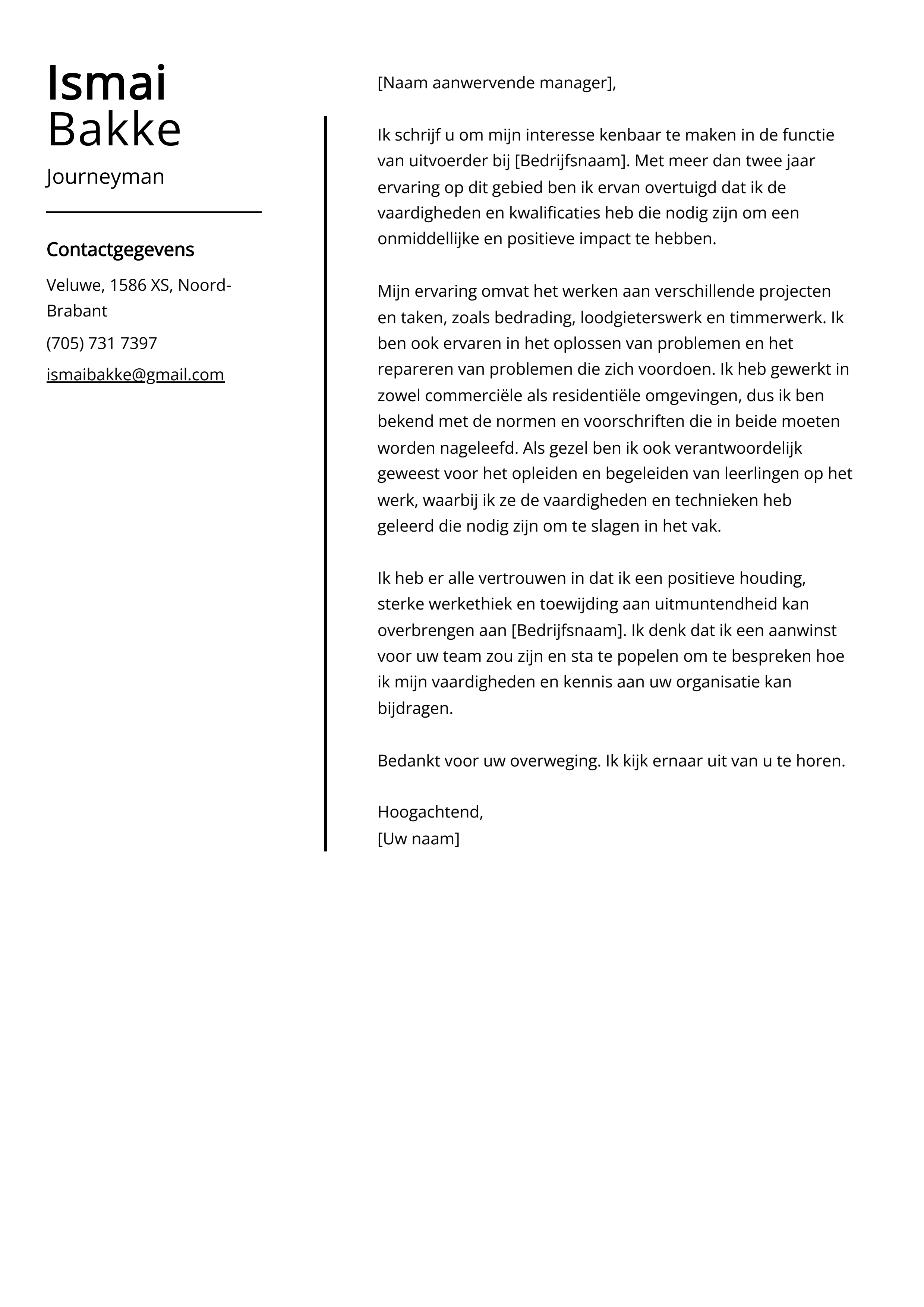 Journeyman Voorbeeld sollicitatiebrief