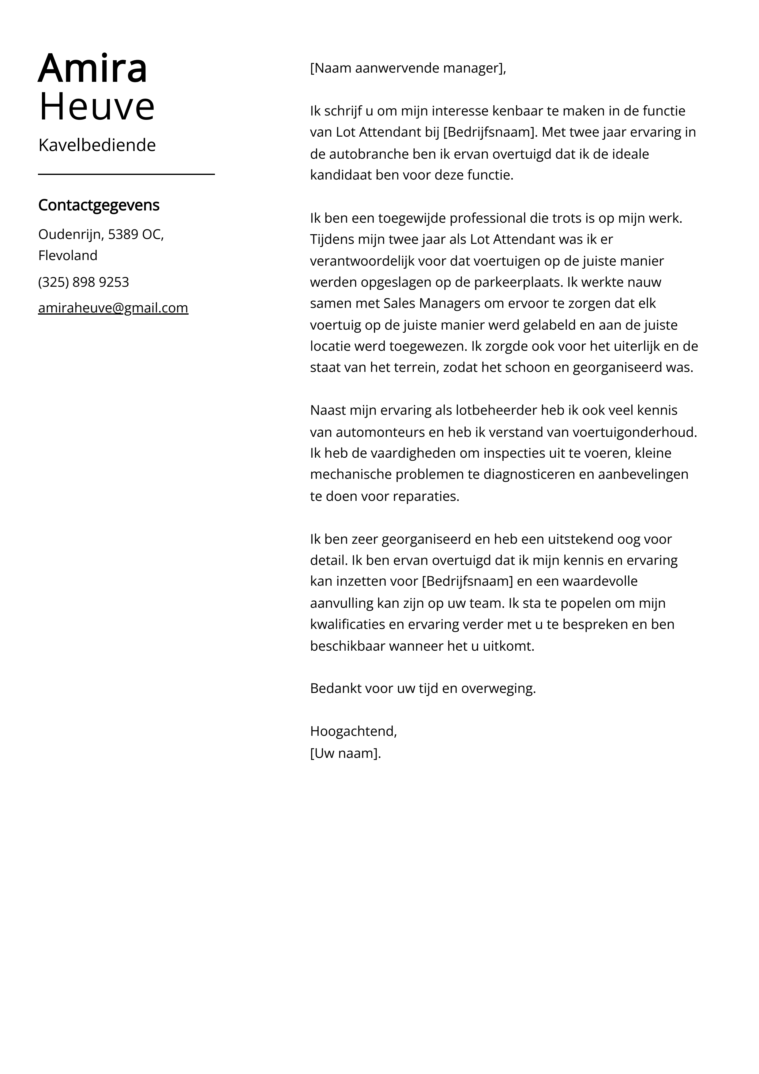 Kavelbediende sollicitatiebrief voorbeeld