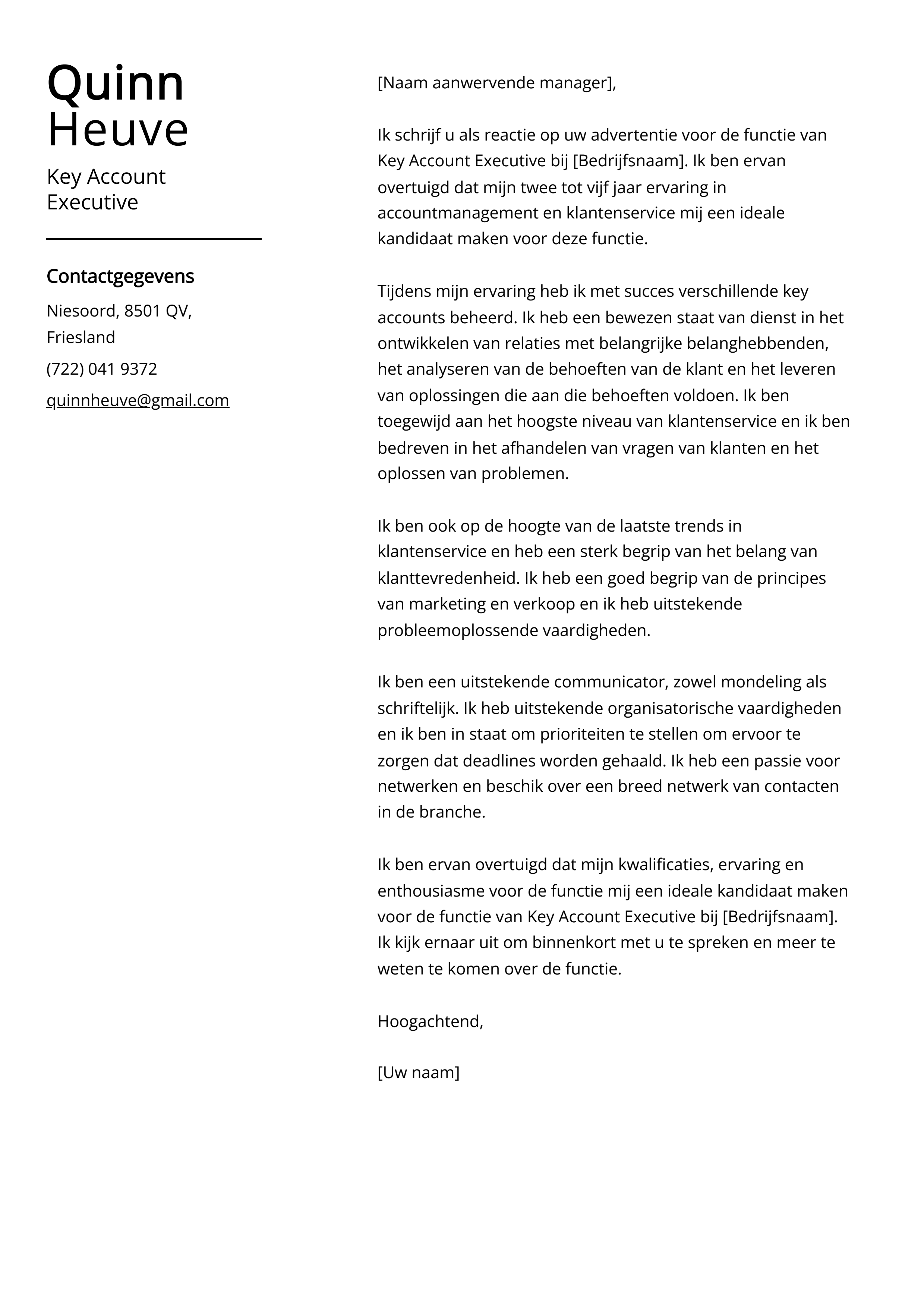 Key Account Executive Voorbeeld sollicitatiebrief