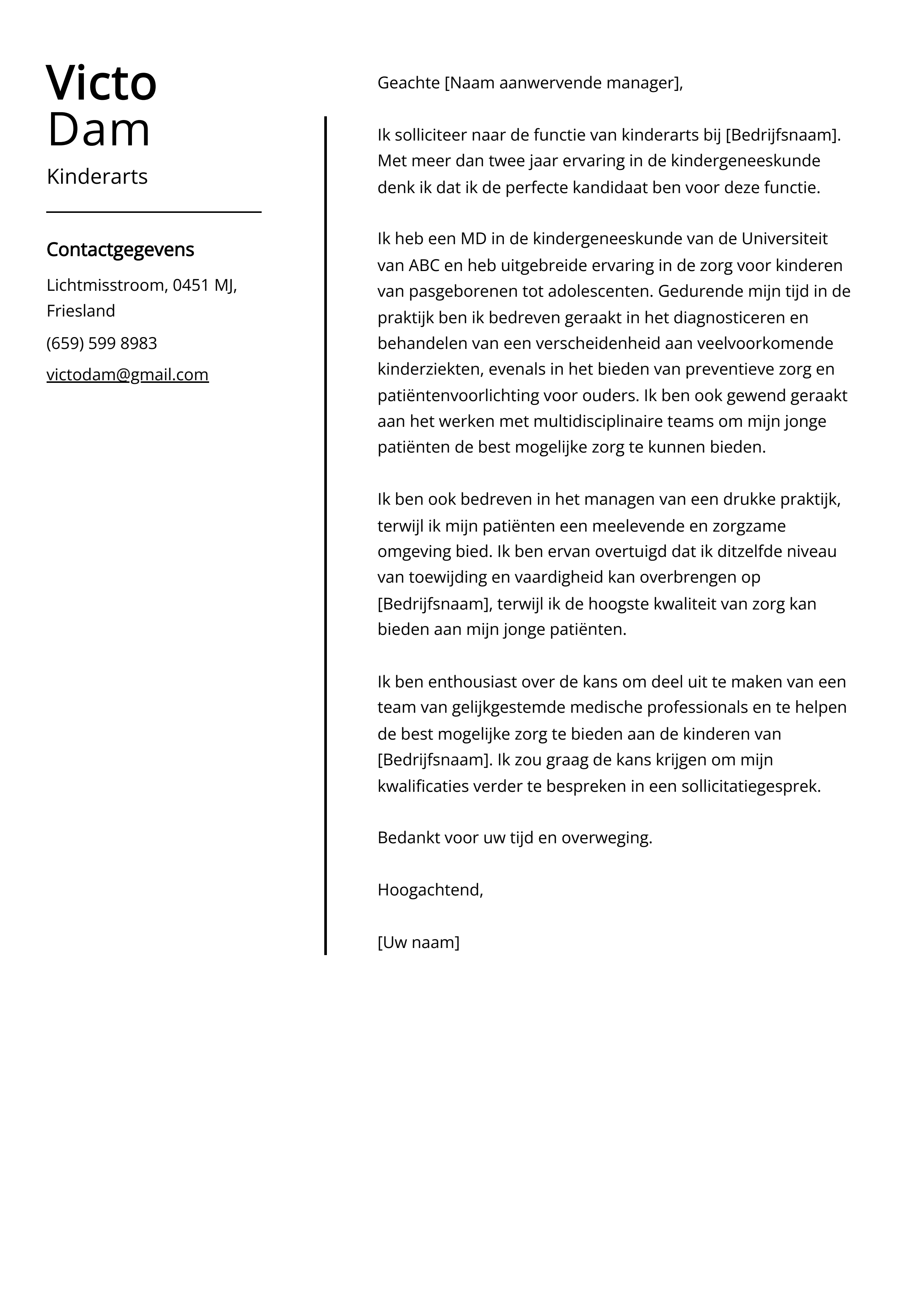 Kinderarts Sollicitatiebrief Voorbeeld