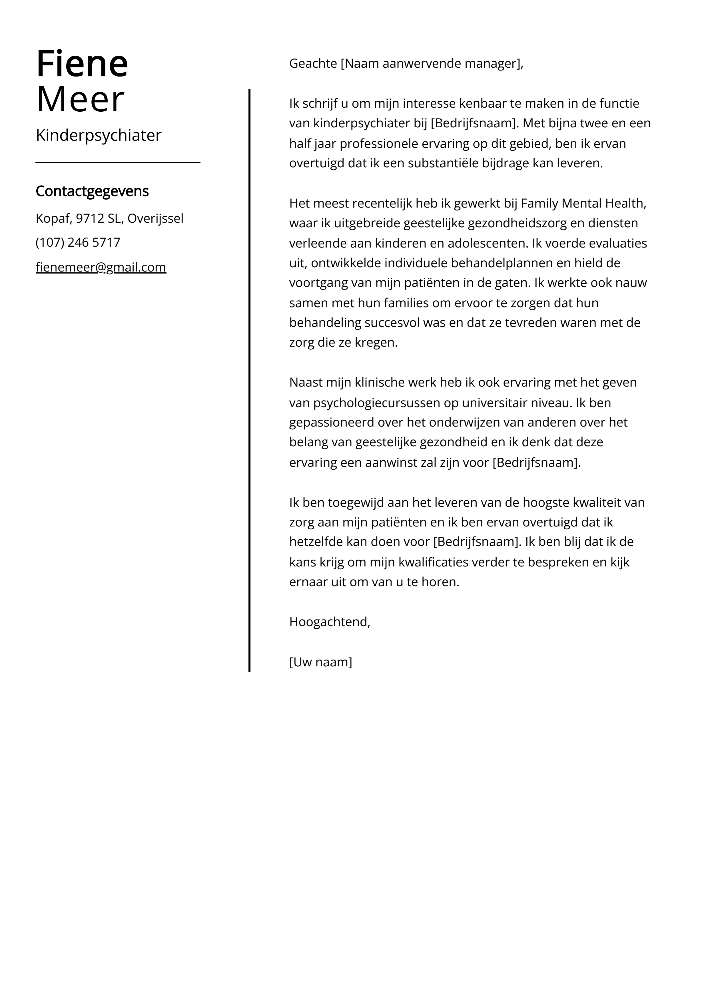 Kinderpsychiater Voorbeeld sollicitatiebrief