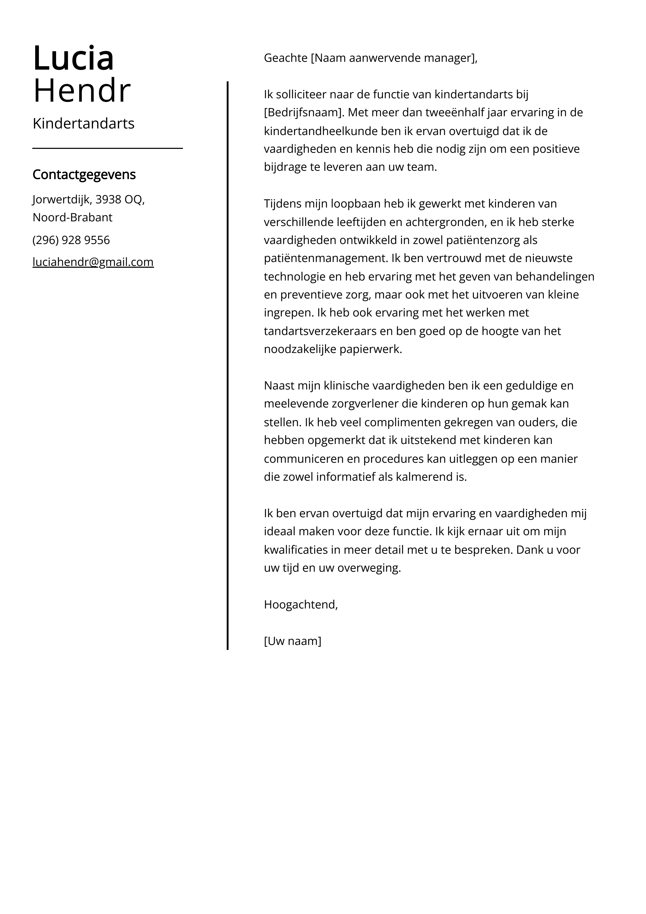 Kindertandarts Voorbeeld sollicitatiebrief