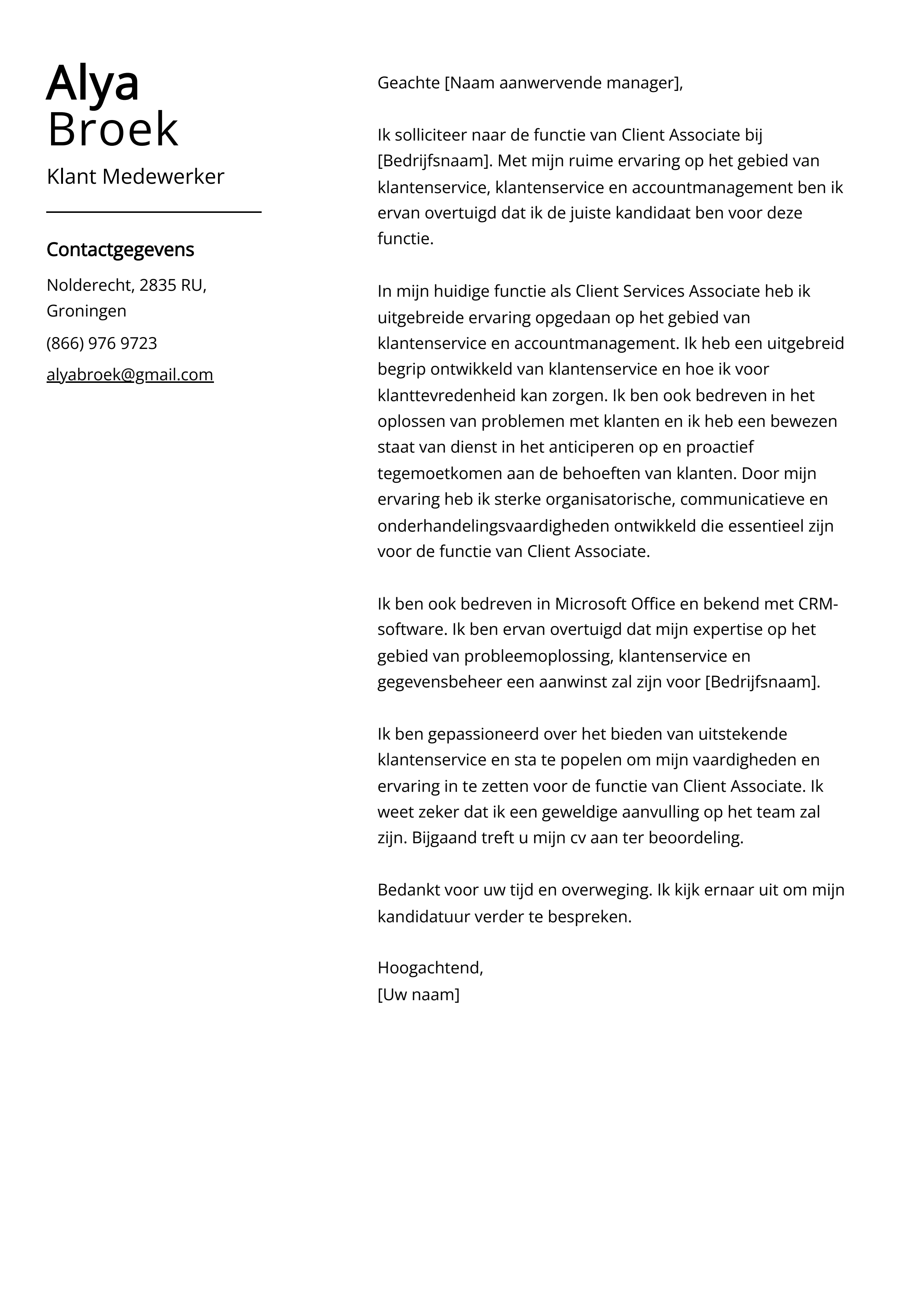 Klant Medewerker Sollicitatiebrief Voorbeeld