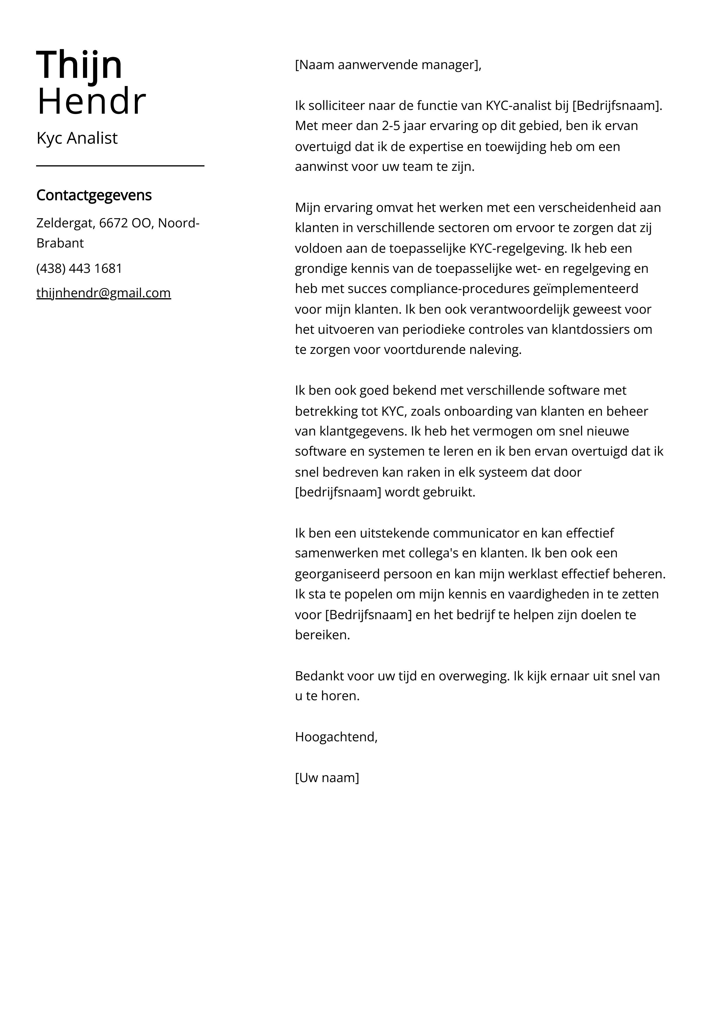 Kyc Analist Sollicitatiebrief Voorbeeld