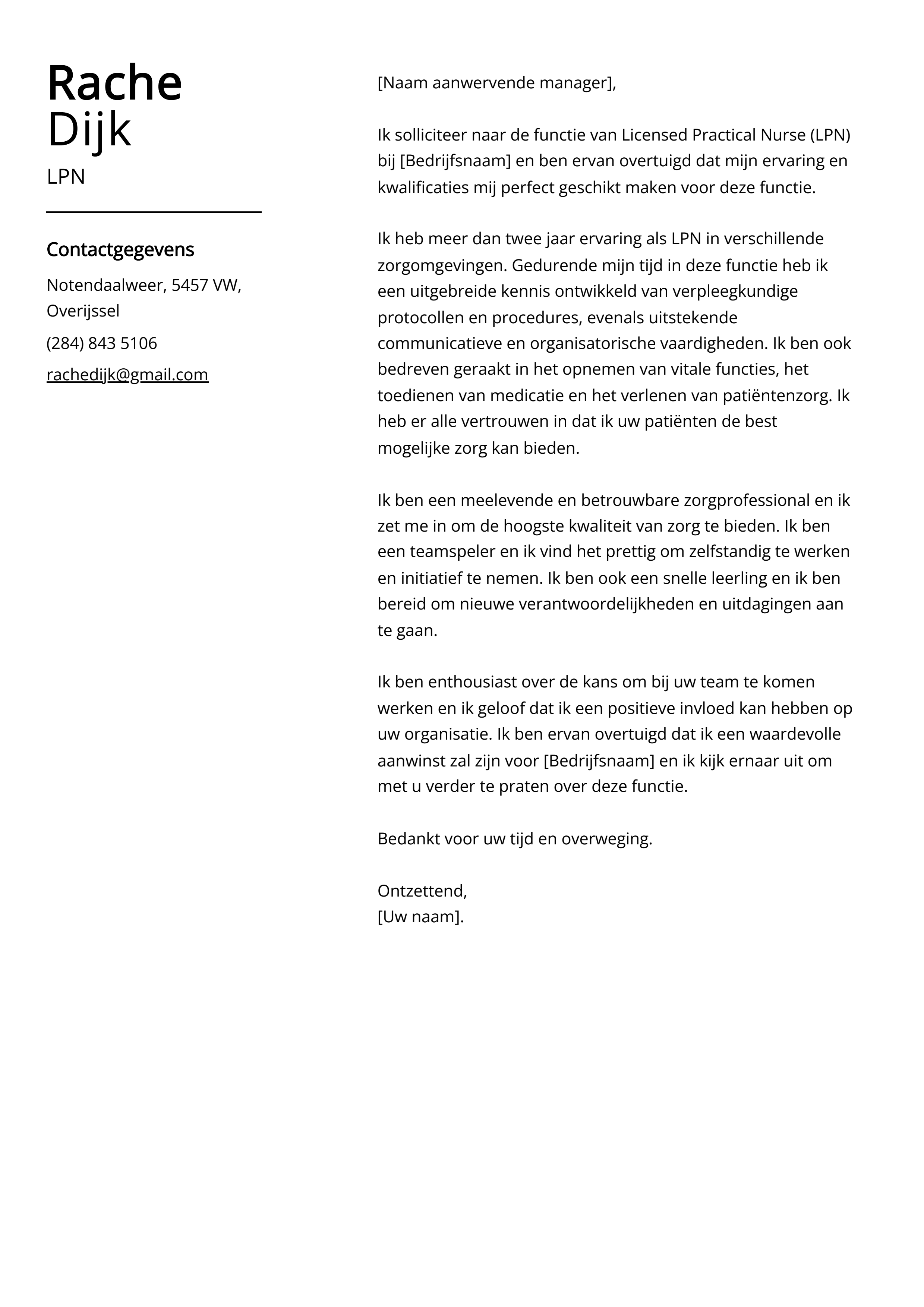 LPN Voorbeeld sollicitatiebrief