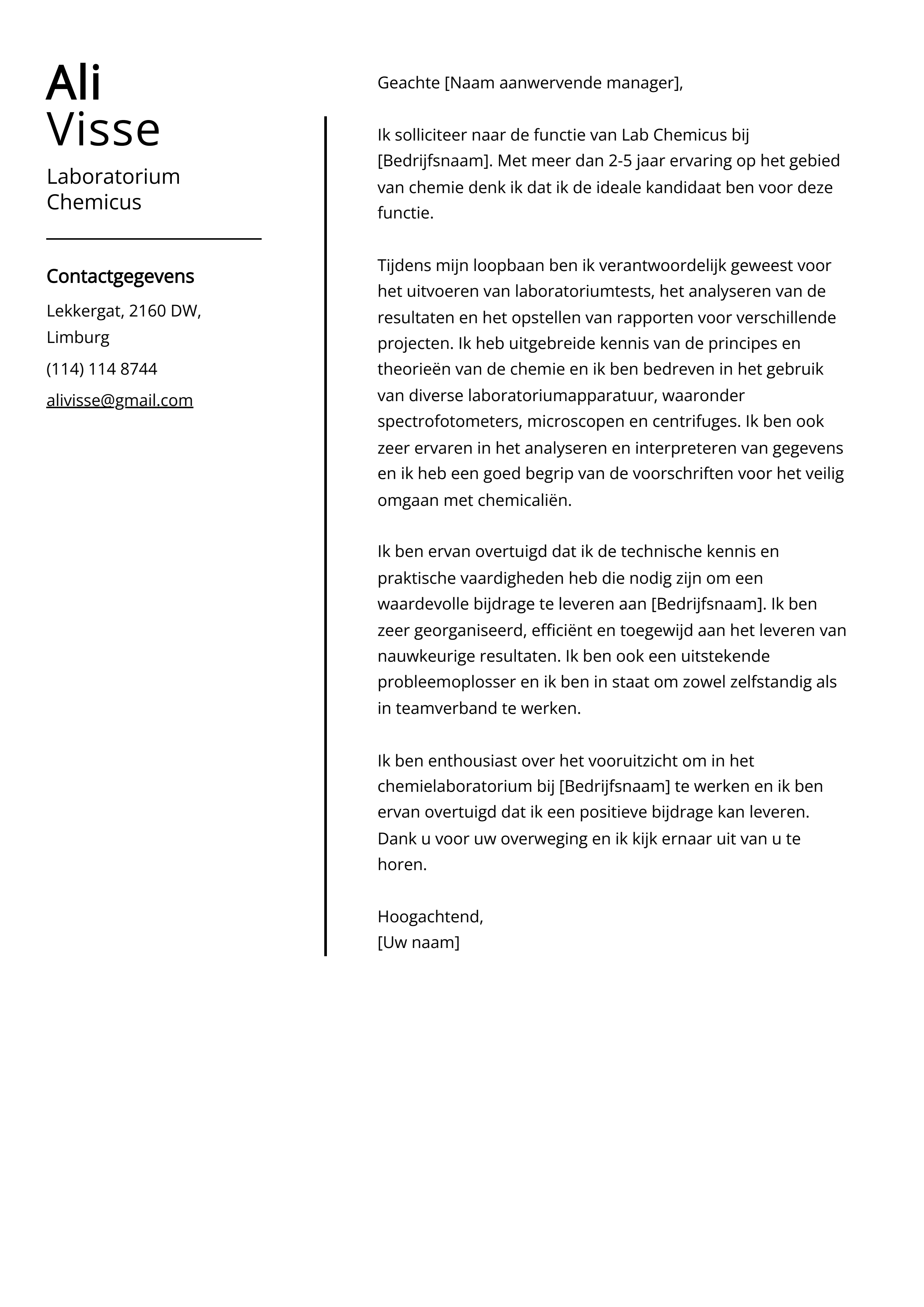 Laboratorium Chemicus Voorbeeld sollicitatiebrief