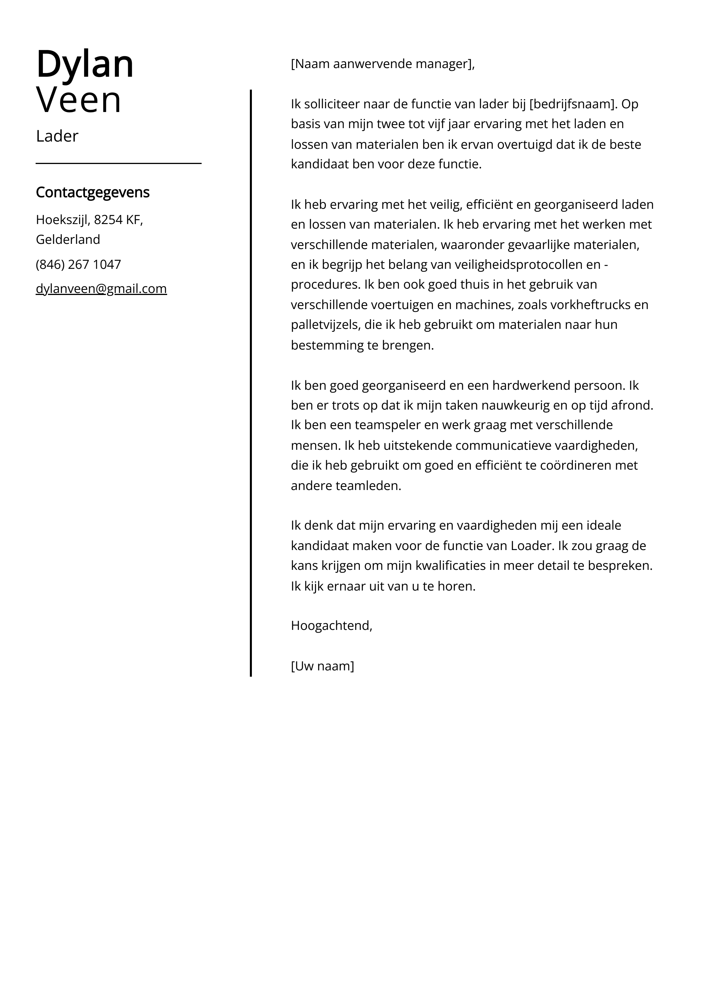 Voorbeeld sollicitatiebrief Lader