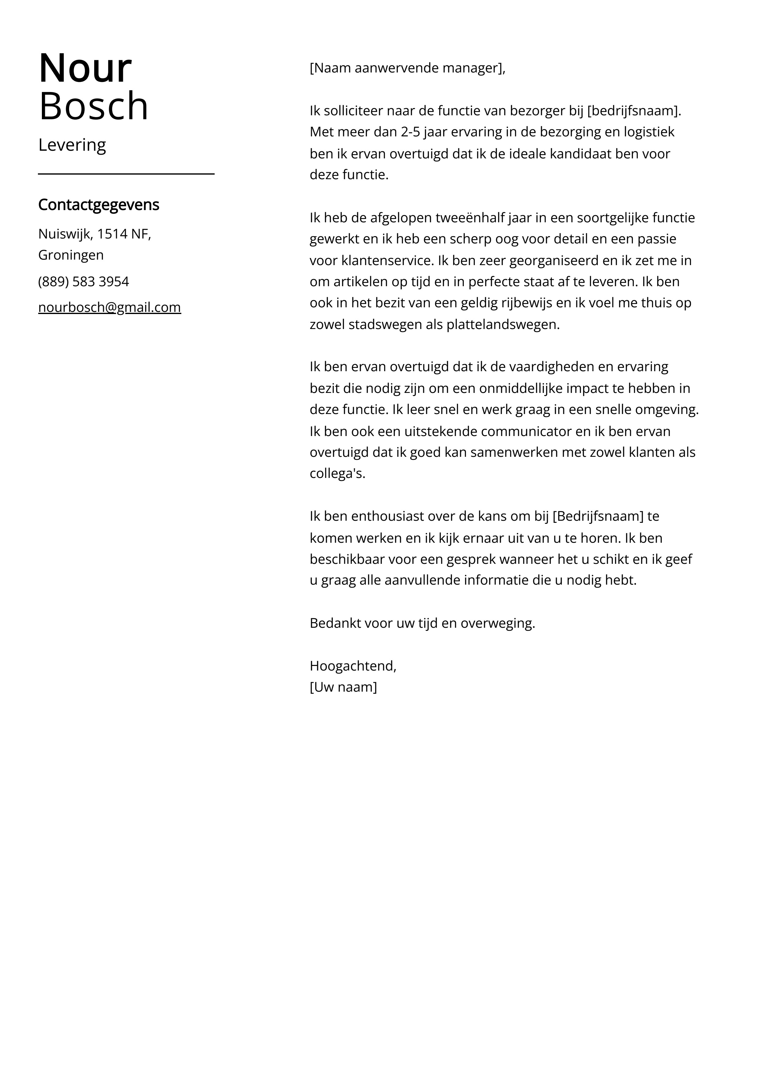 Voorbeeld sollicitatiebrief