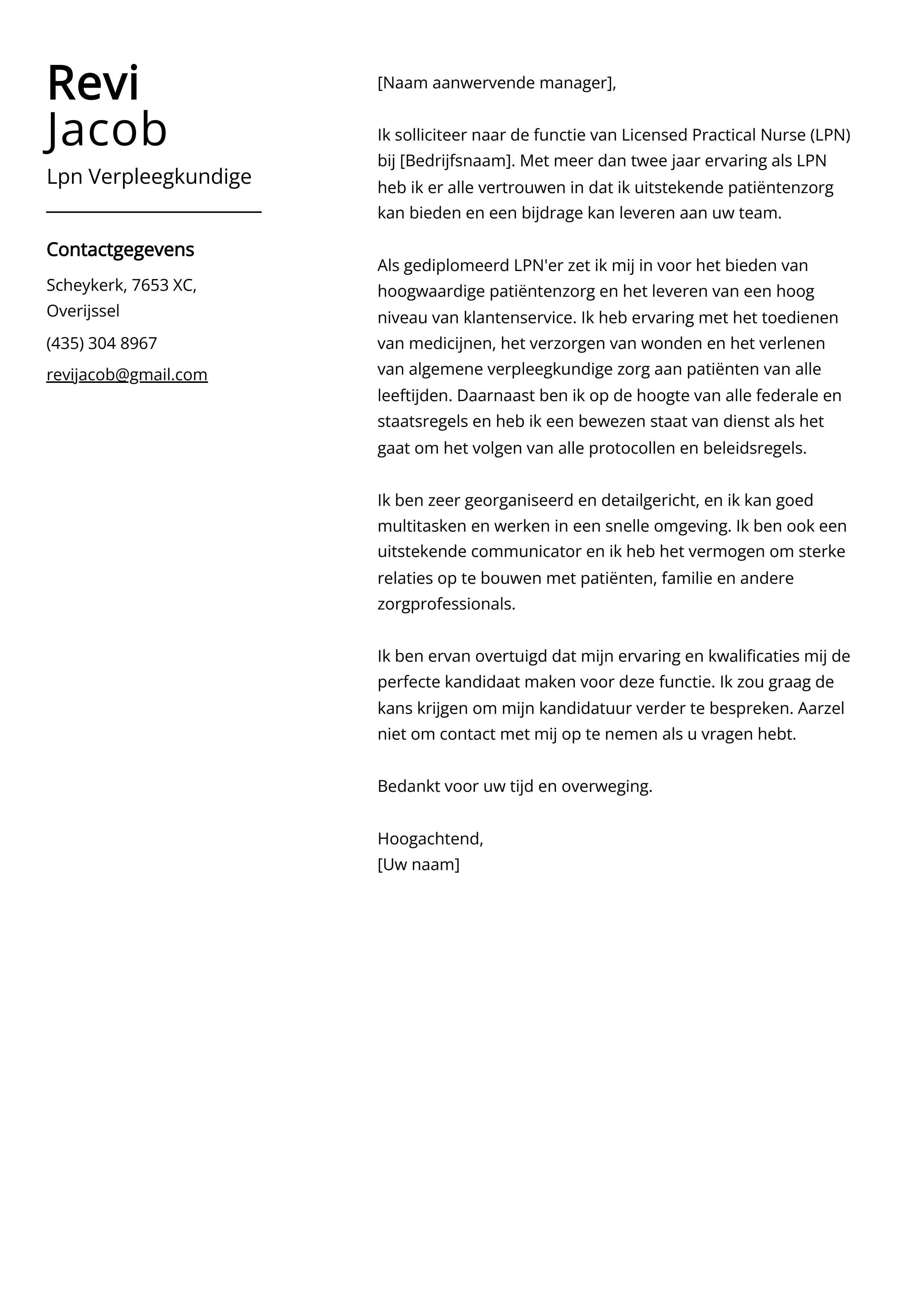 Lpn Verpleegkundige Sollicitatiebrief Voorbeeld