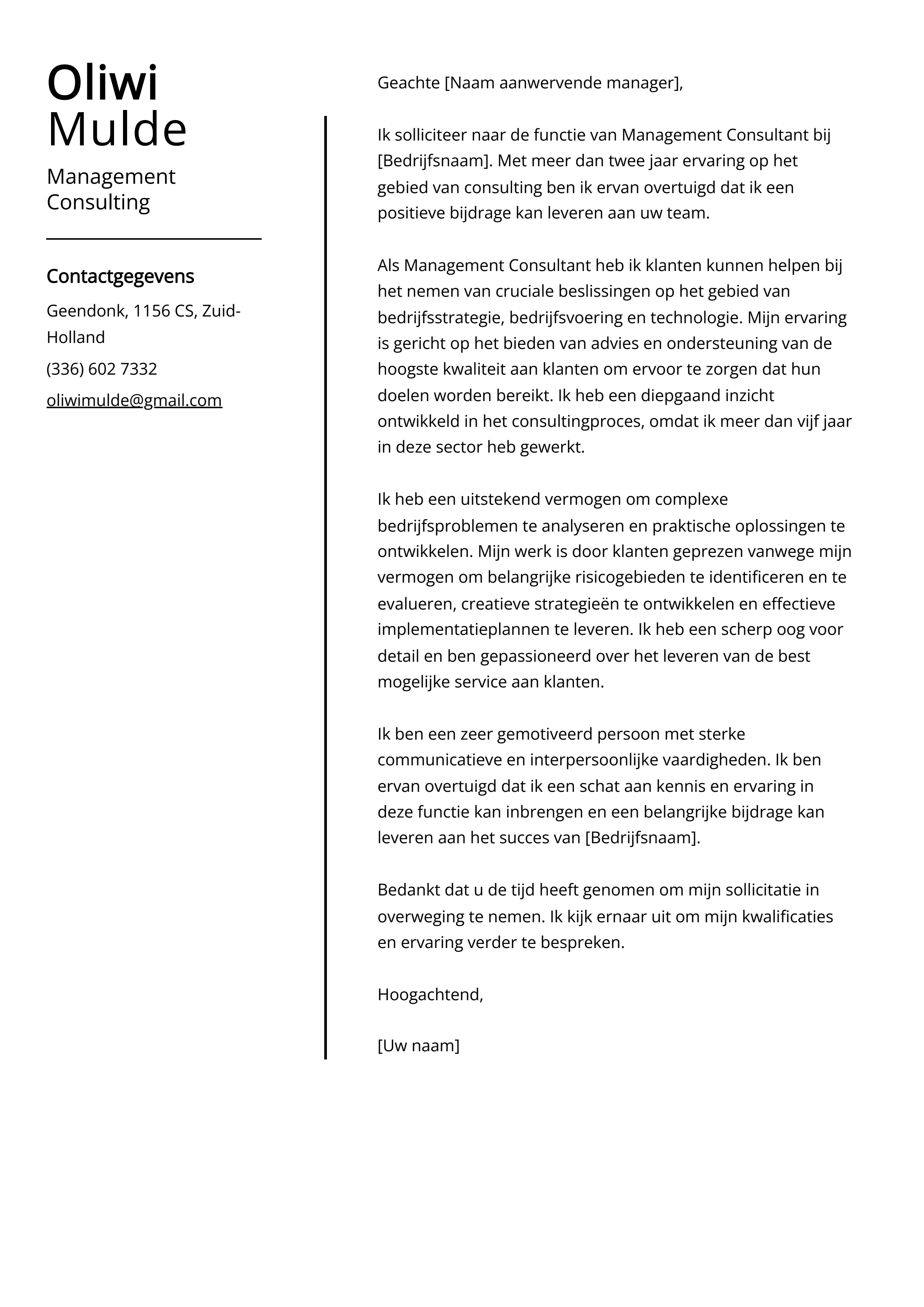 Management Consulting Voorbeeld sollicitatiebrief