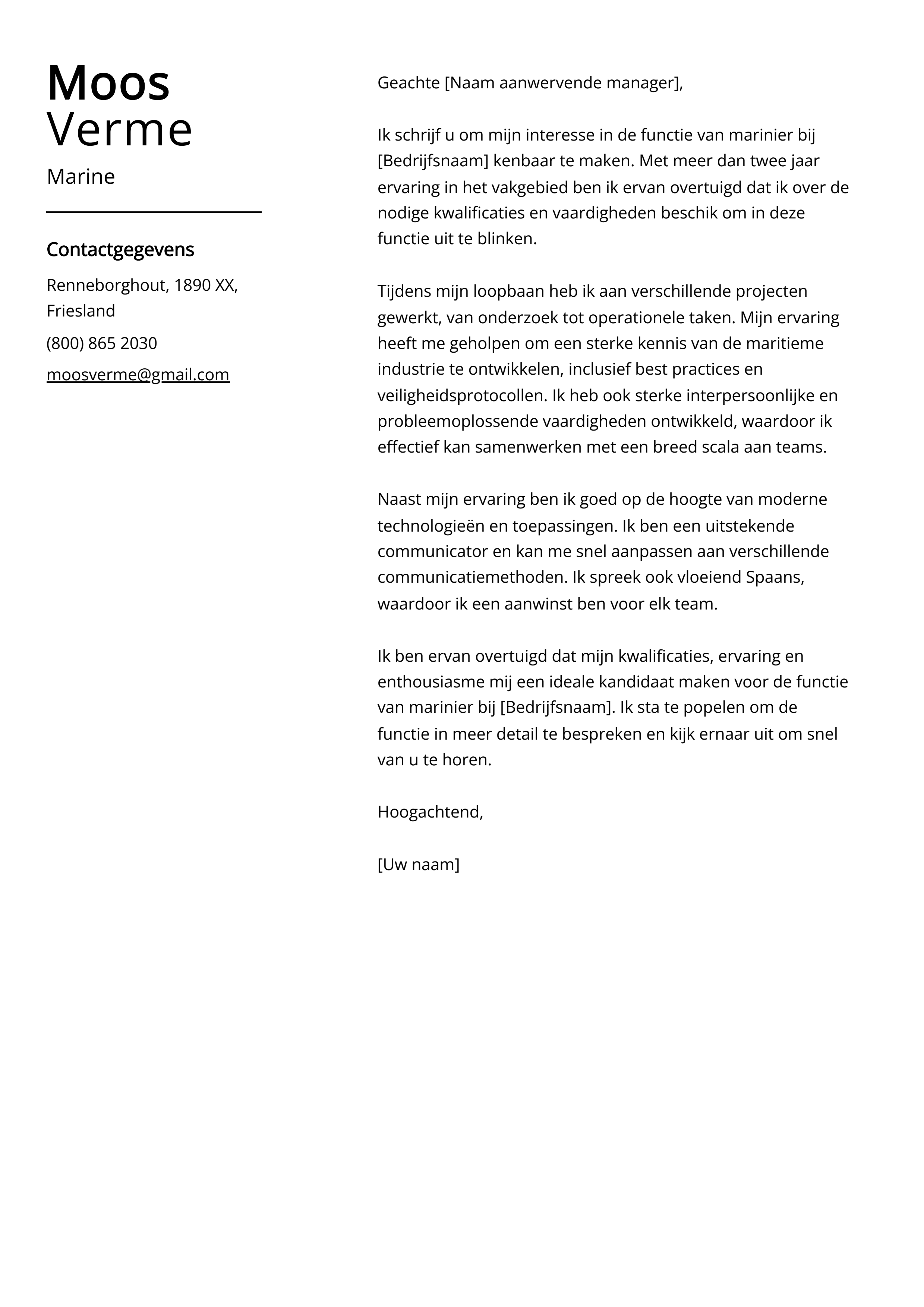 Marine Voorbeeld sollicitatiebrief