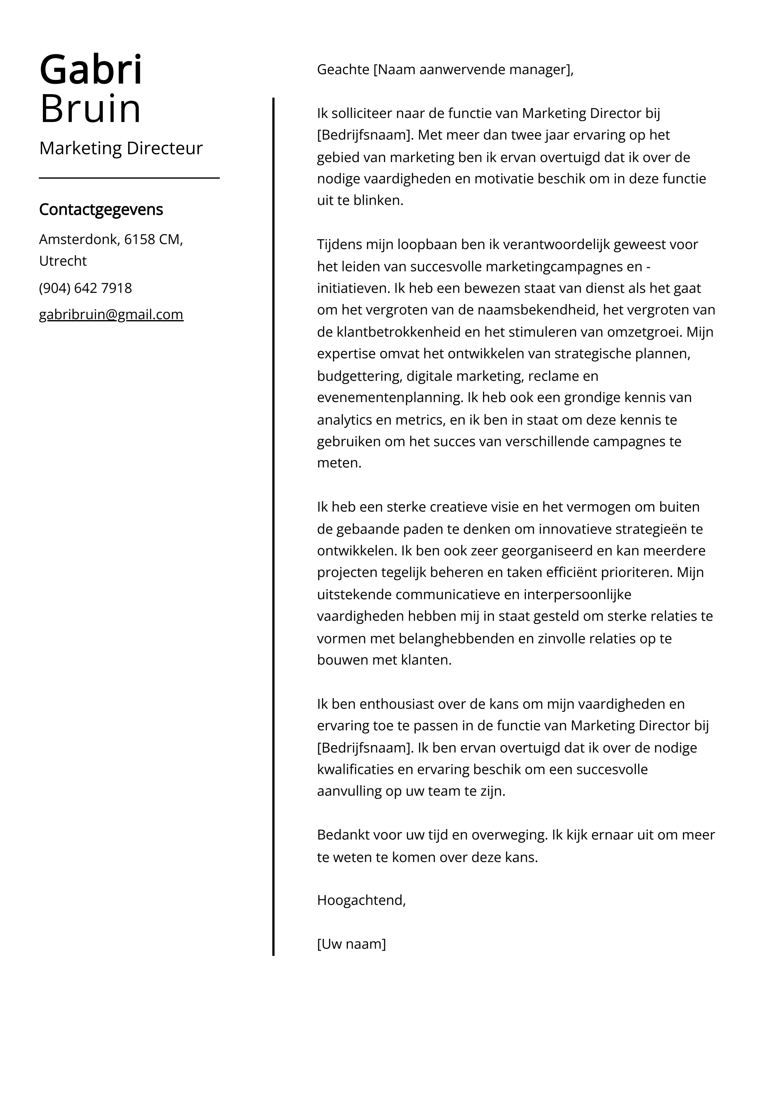 Marketing Directeur Sollicitatiebrief Voorbeeld