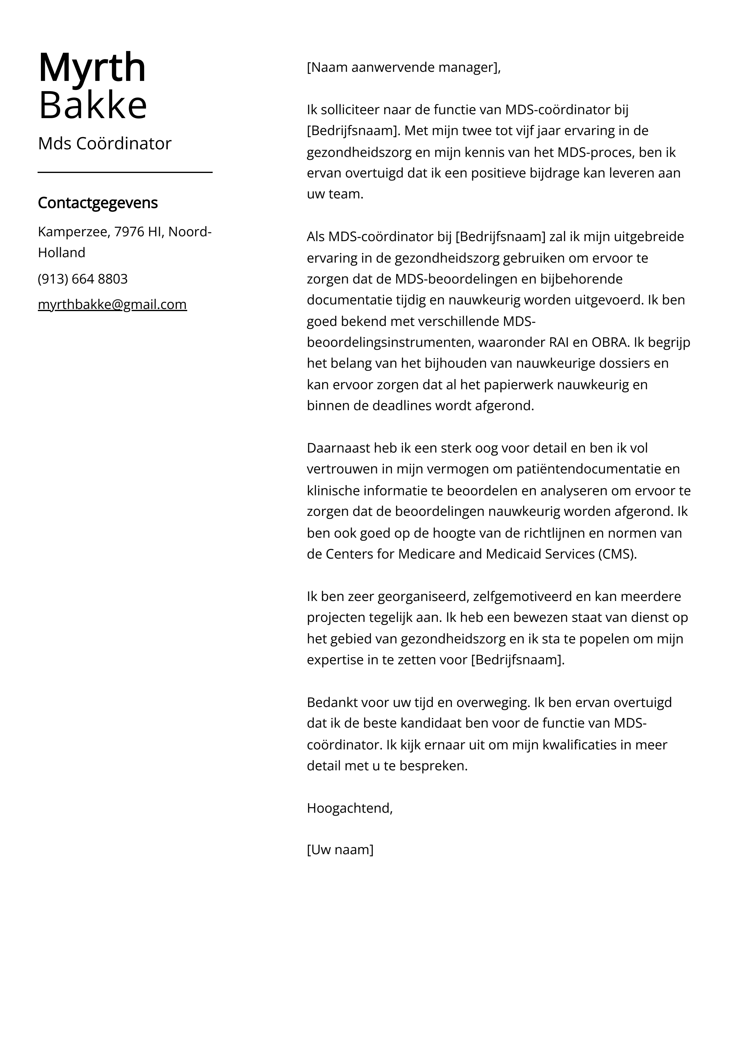 Mds Coördinator Voorbeeld sollicitatiebrief