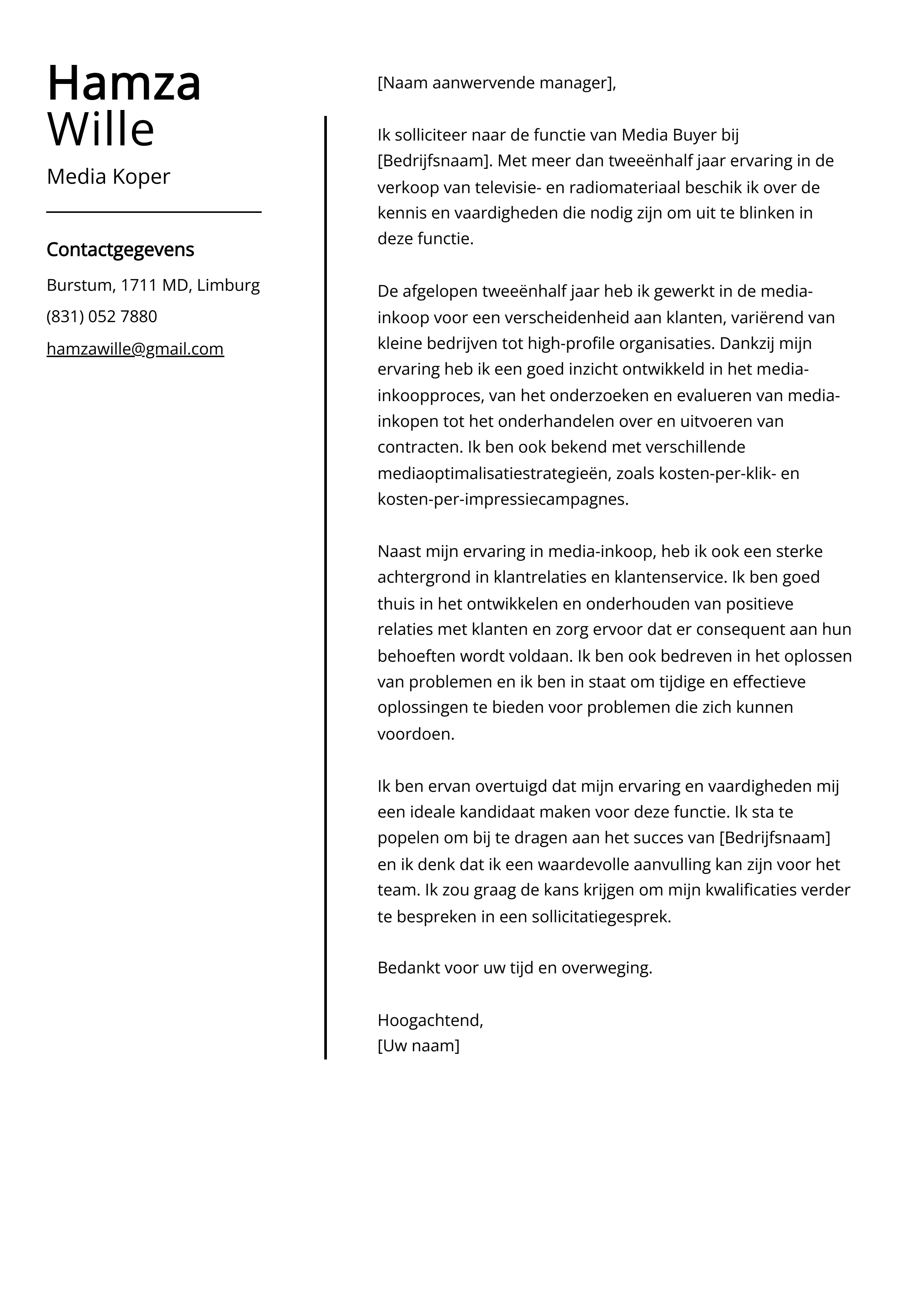 Media Koper Sollicitatiebrief Voorbeeld