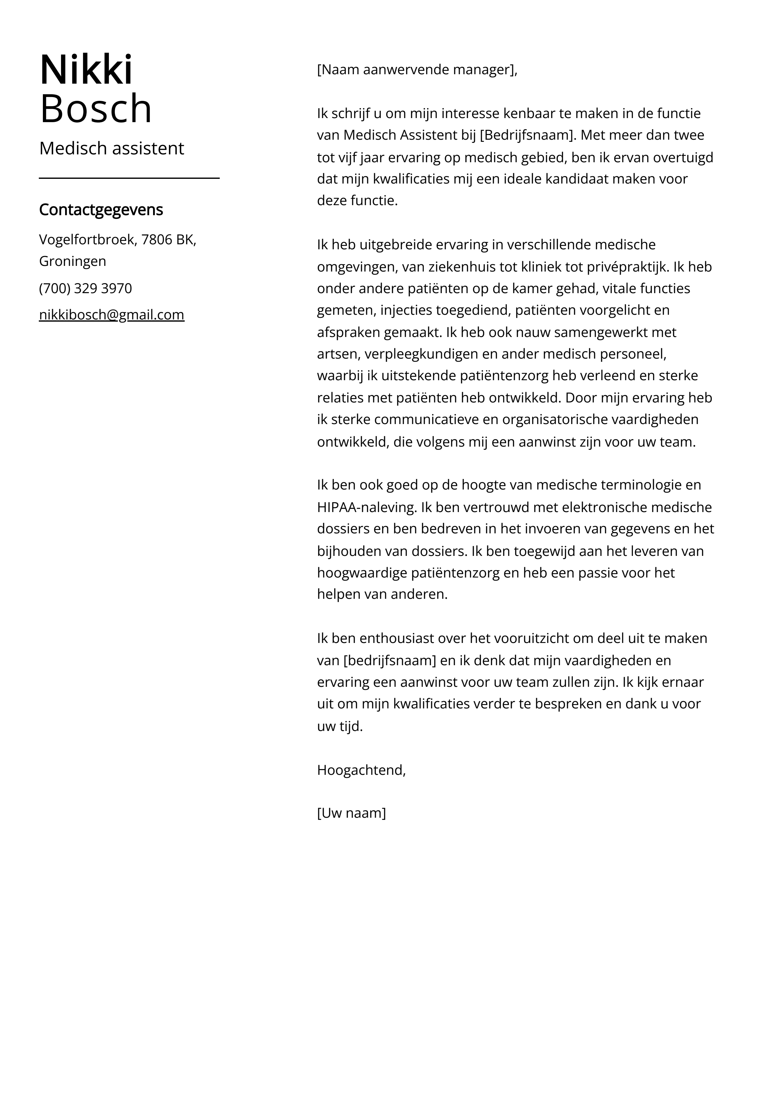 Medisch assistent sollicitatiebrief voorbeeld