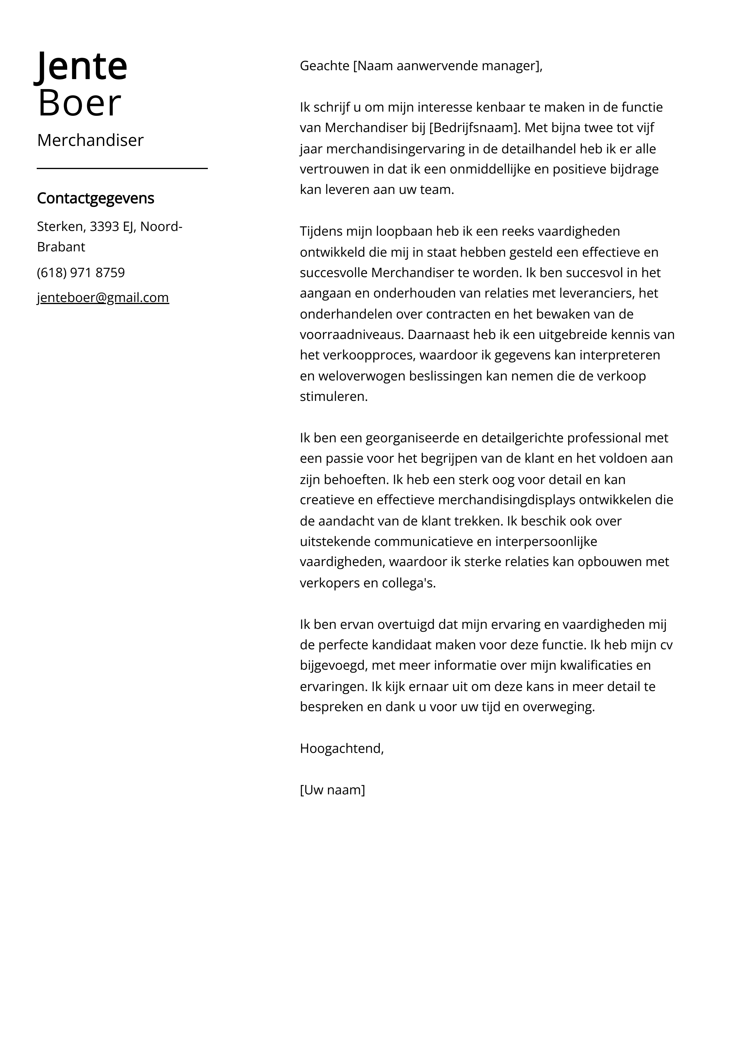 Merchandiser Voorbeeld sollicitatiebrief